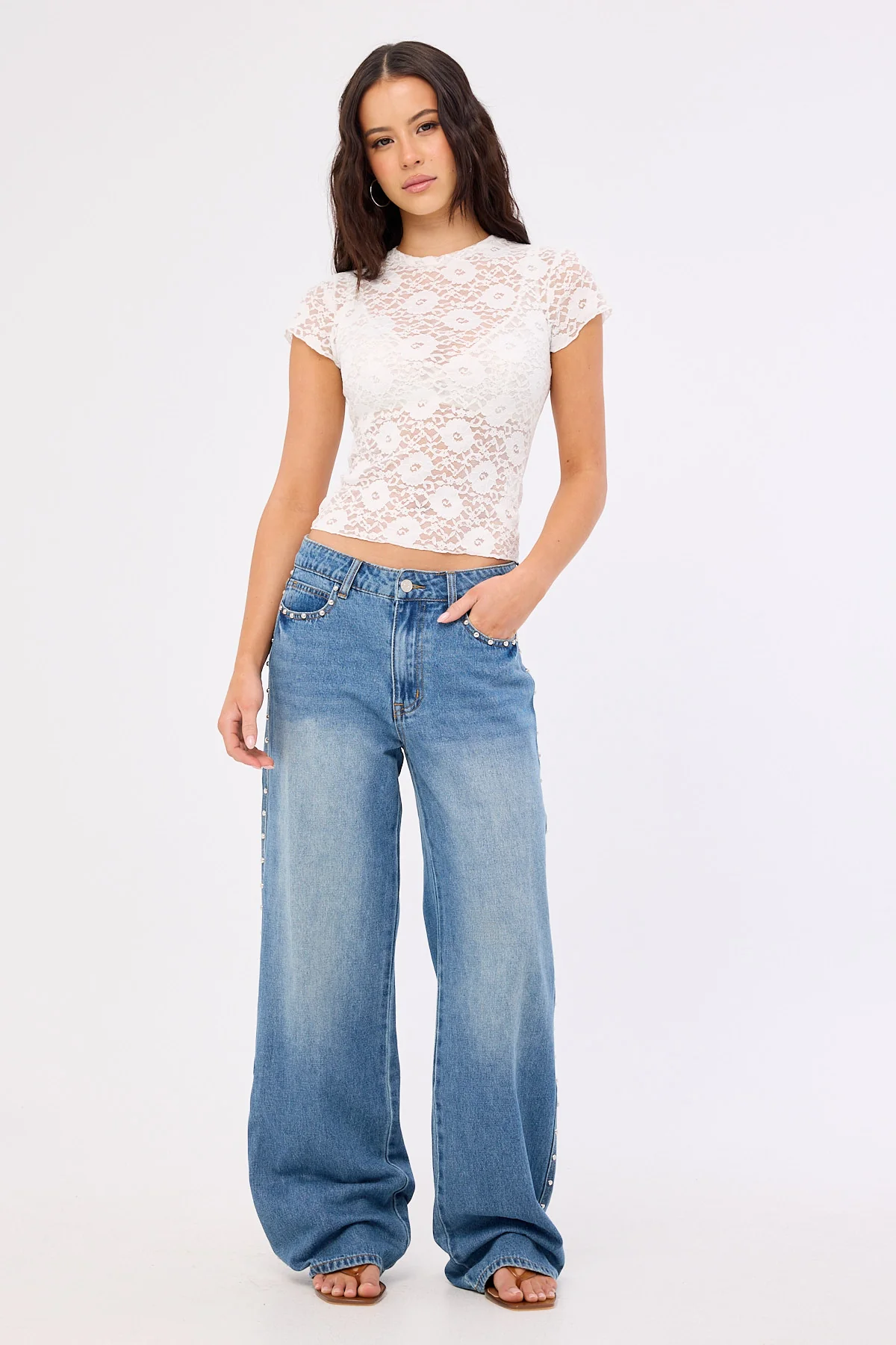 Luck & Trouble Demi Lace Baby Tee White - Image 2