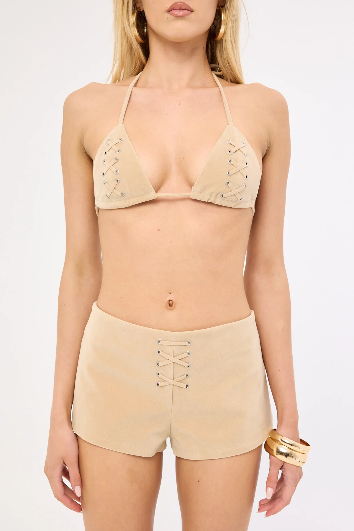 Luck & Trouble Dusk Suede Laced Bralette Sand - Image 7