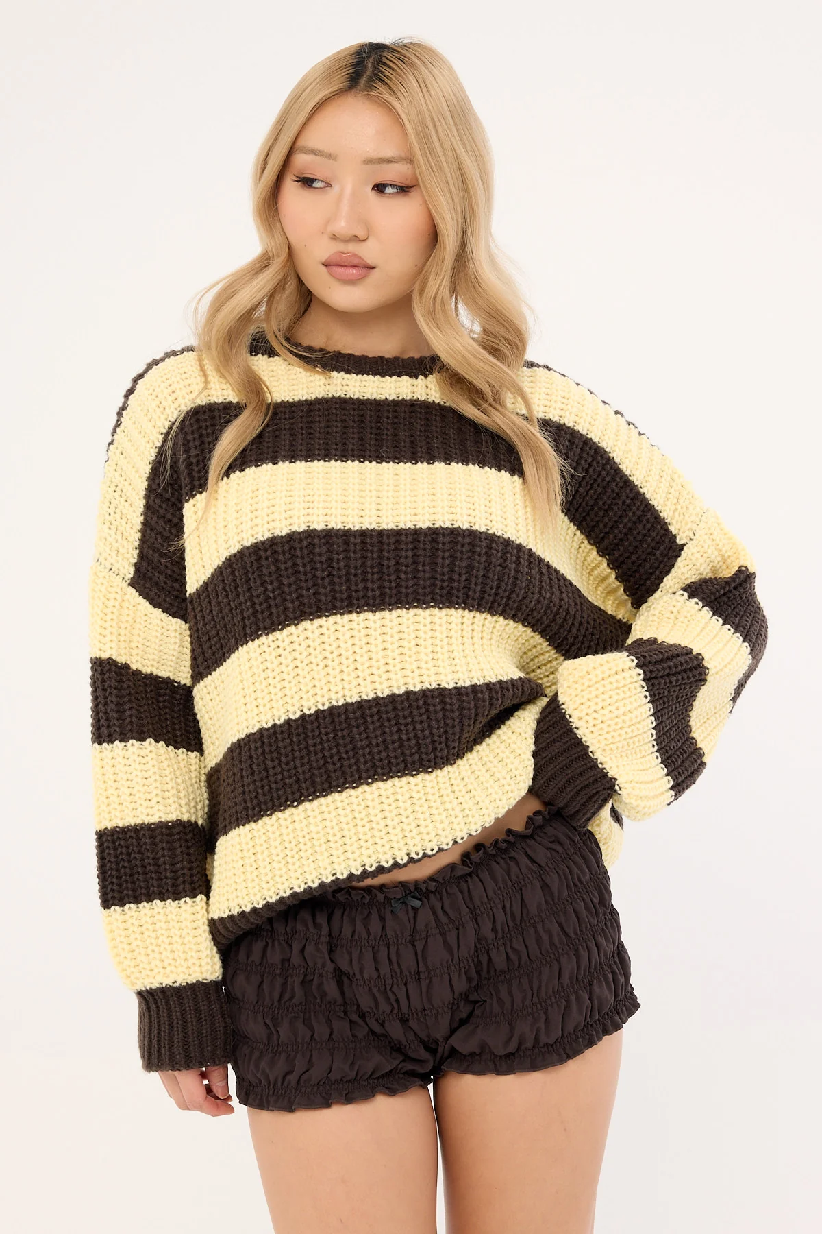 Luck & Trouble Ellis Stripe Knit Jumper Brown / Butter Stripe - Image 3