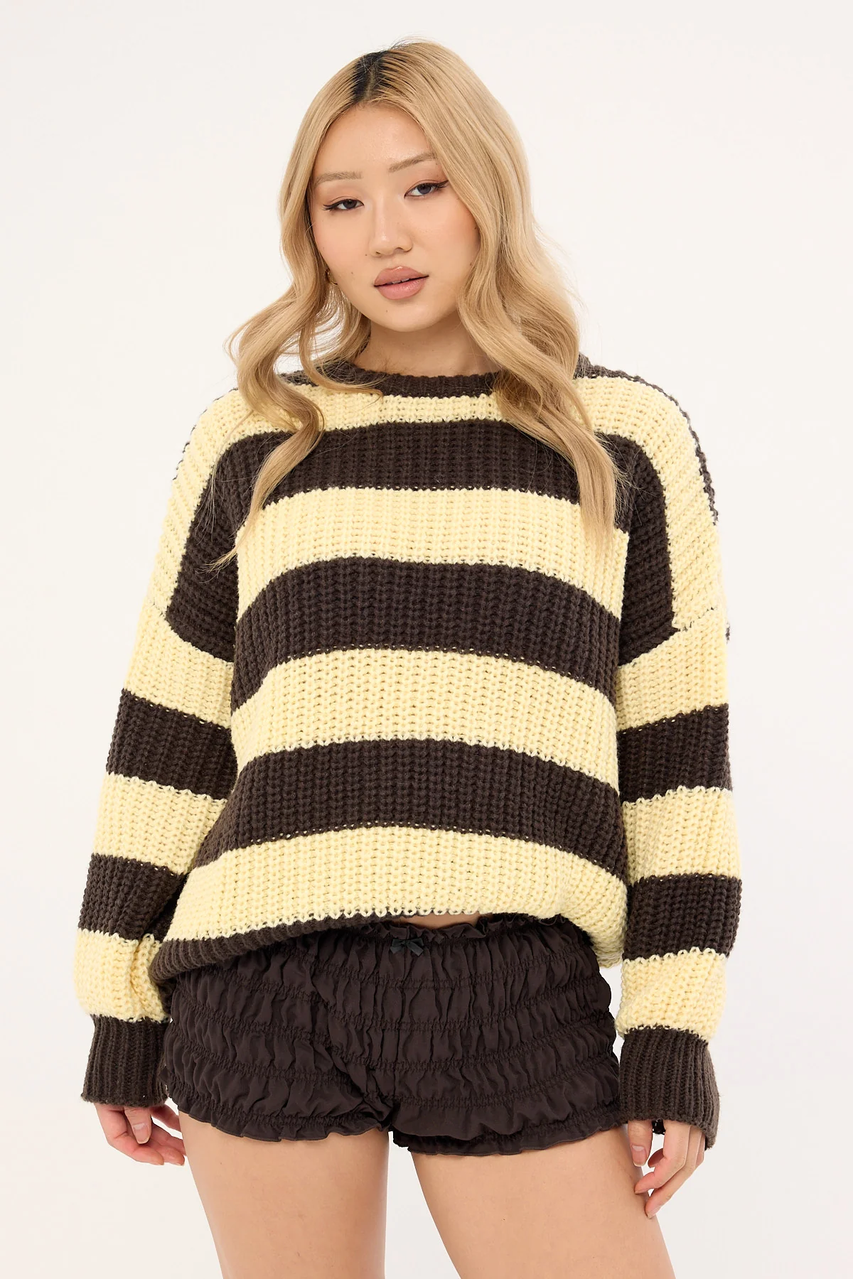 Luck & Trouble Ellis Stripe Knit Jumper Brown / Butter Stripe - Image 4