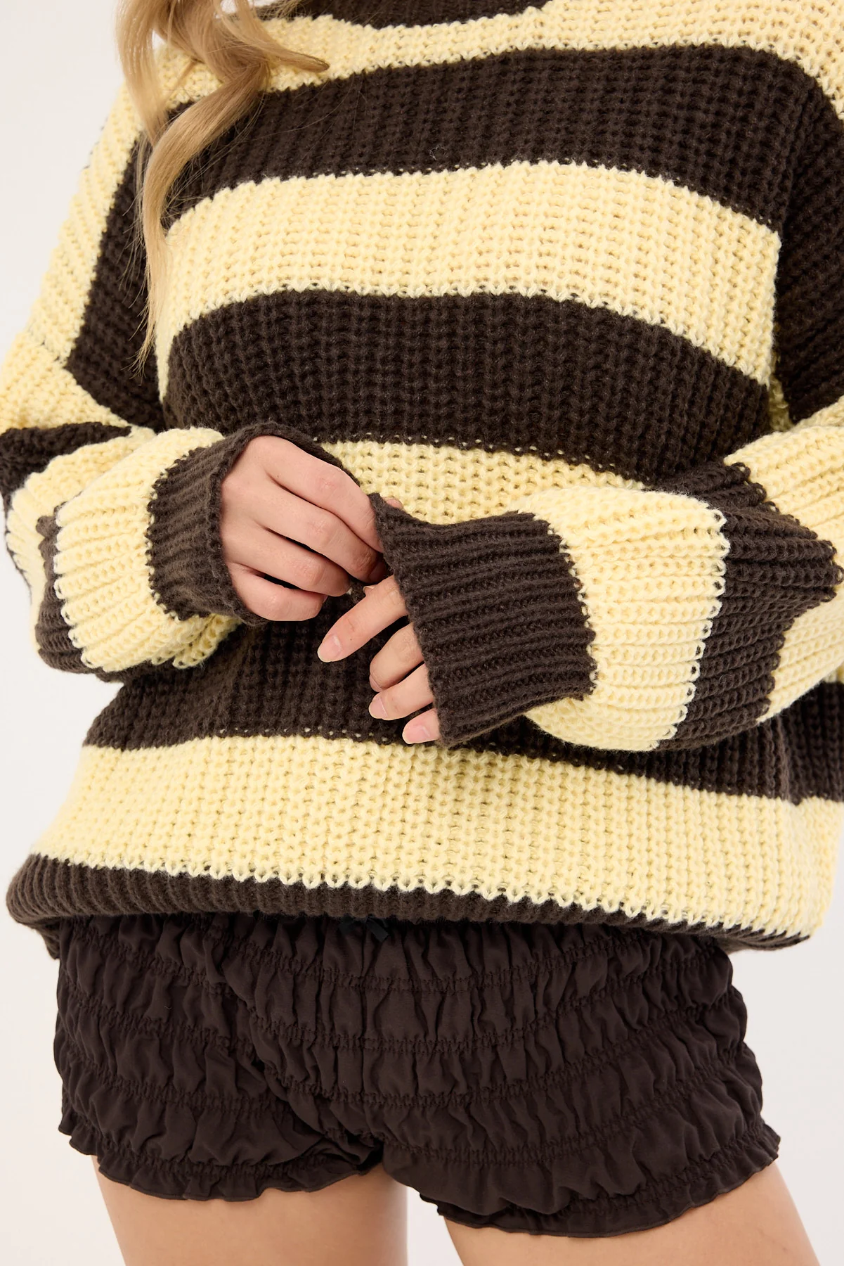 Luck & Trouble Ellis Stripe Knit Jumper Brown / Butter Stripe - Image 5