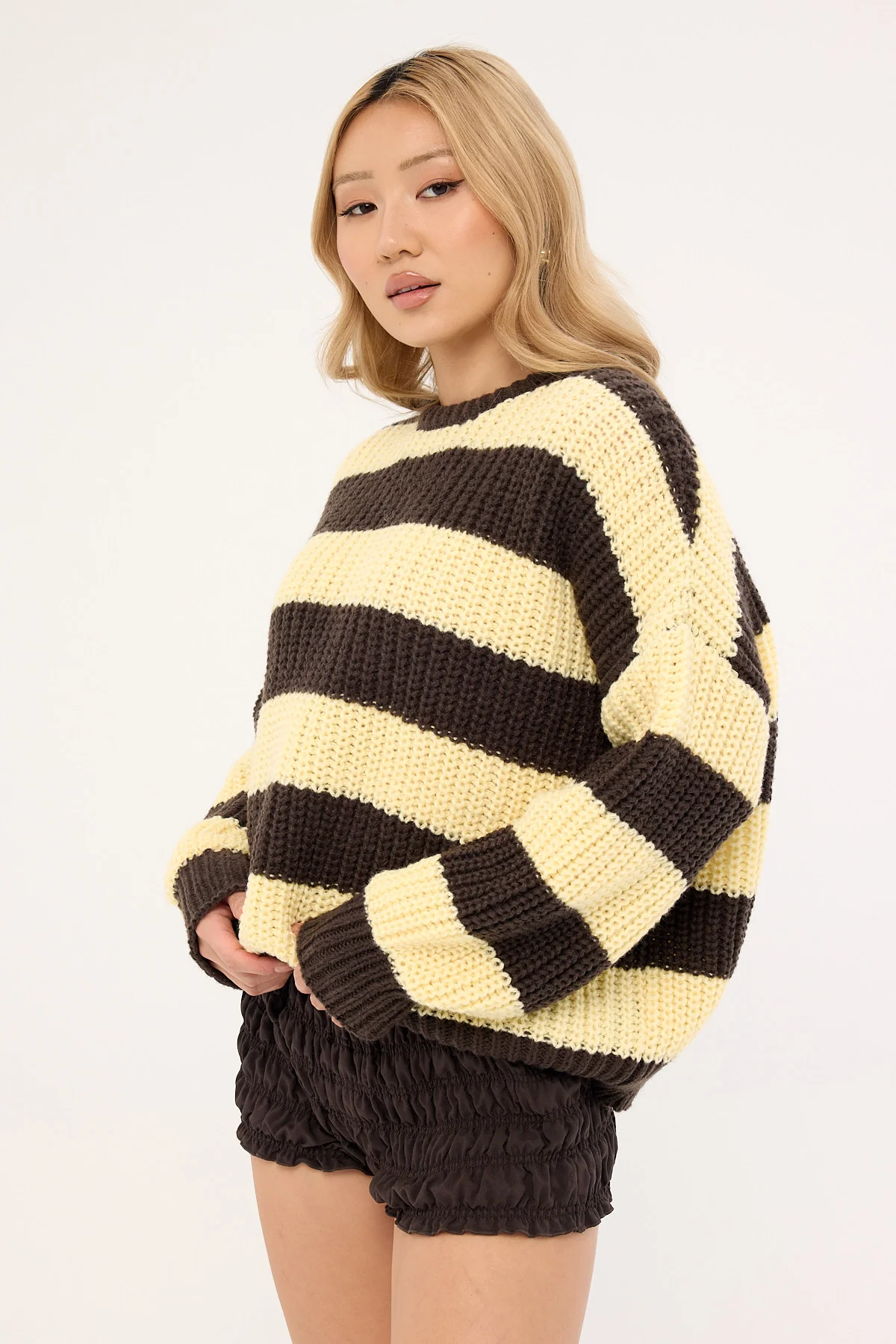Luck & Trouble Ellis Stripe Knit Jumper Brown / Butter Stripe - Image 6