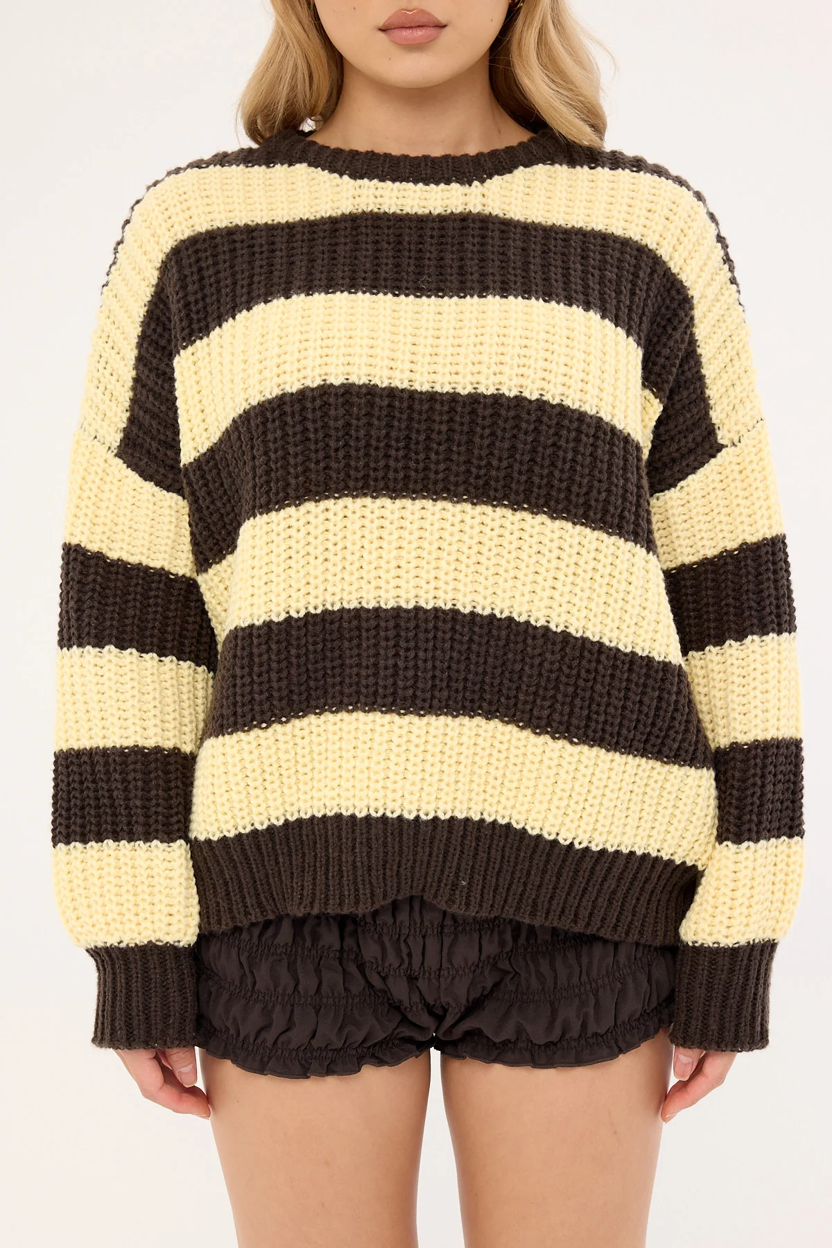 Luck & Trouble Ellis Stripe Knit Jumper Brown / Butter Stripe - Image 8