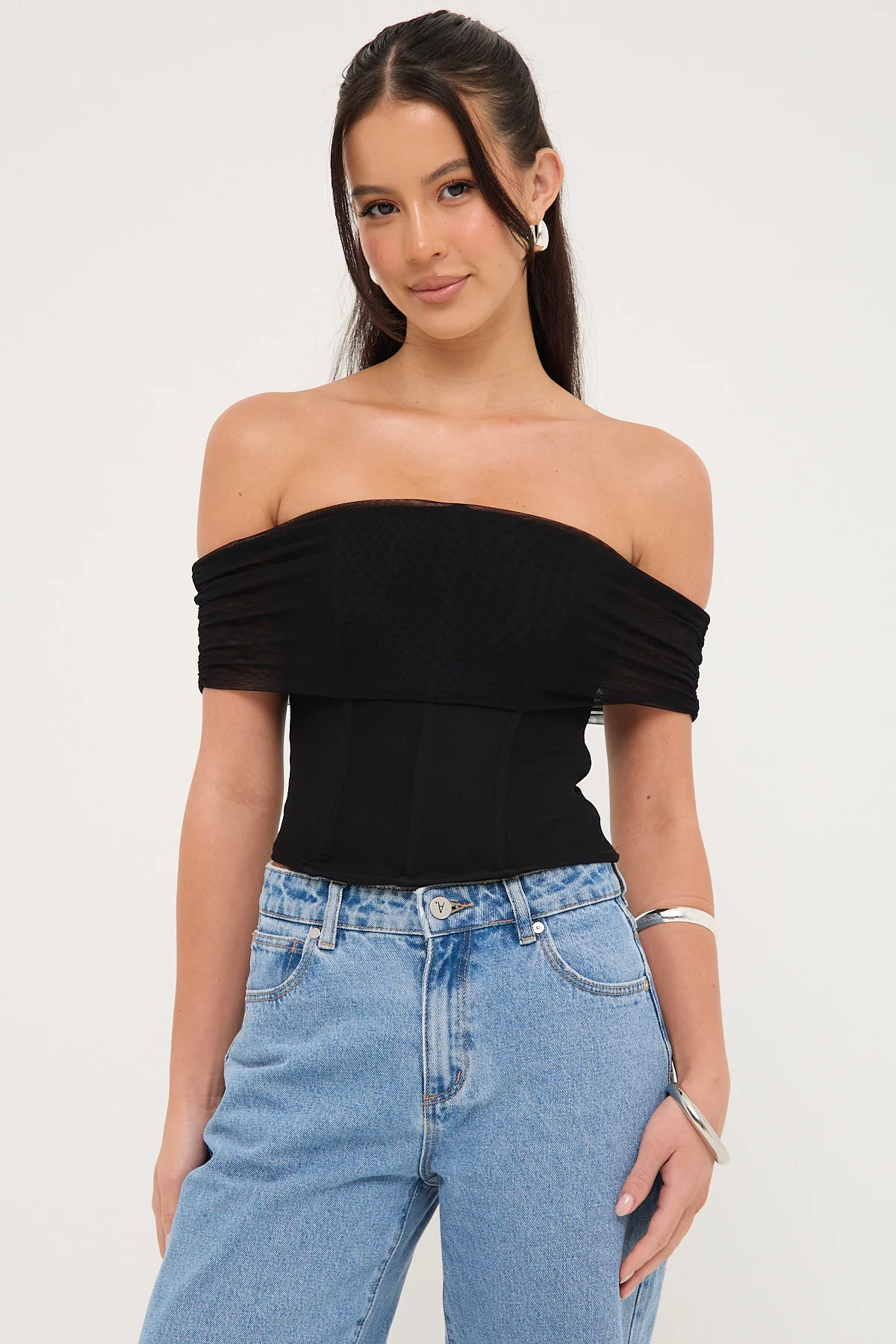 Luck & Trouble Elyse Off Shoulder Corset Top Black - Image 2