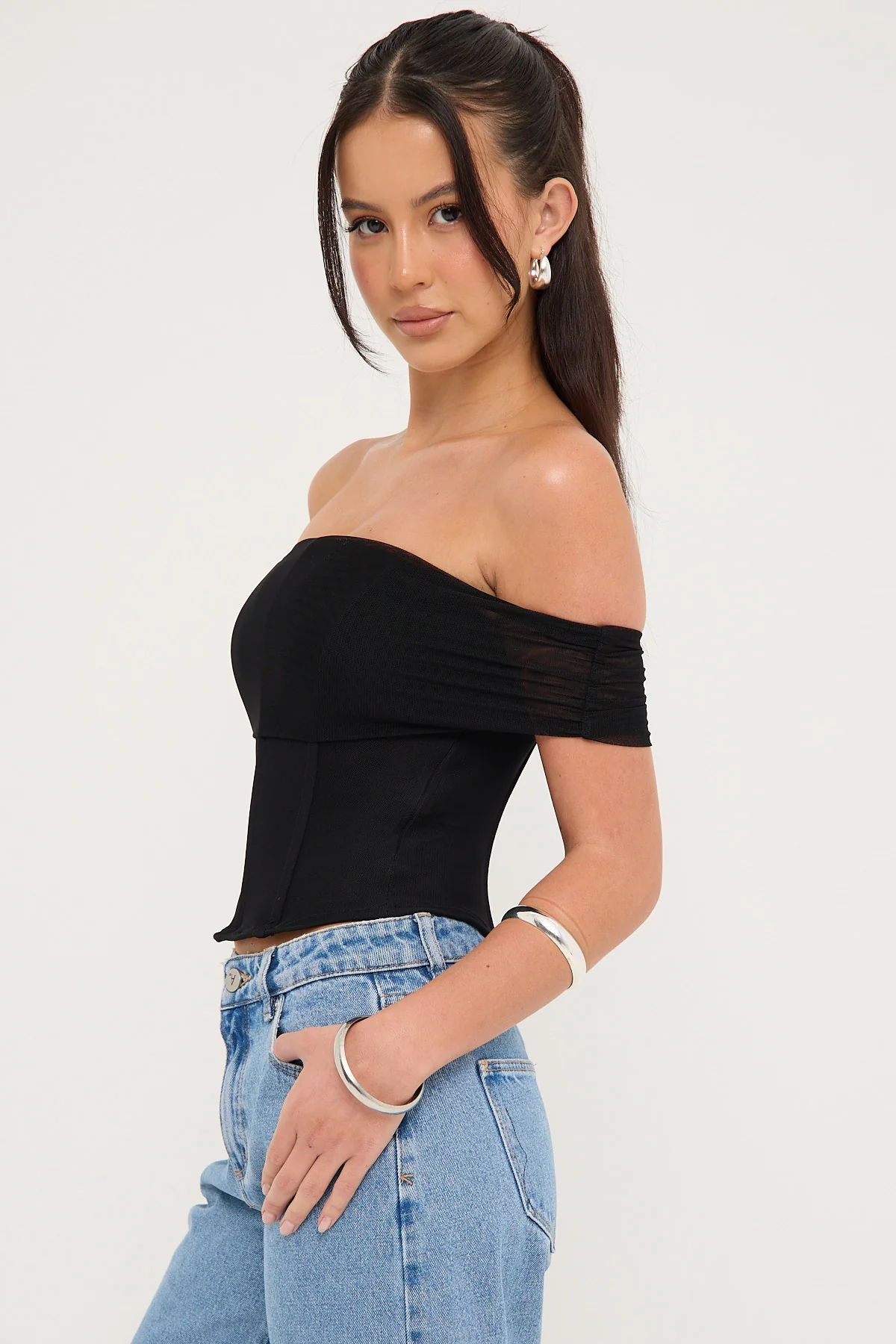 Luck & Trouble Elyse Off Shoulder Corset Top Black - Image 3
