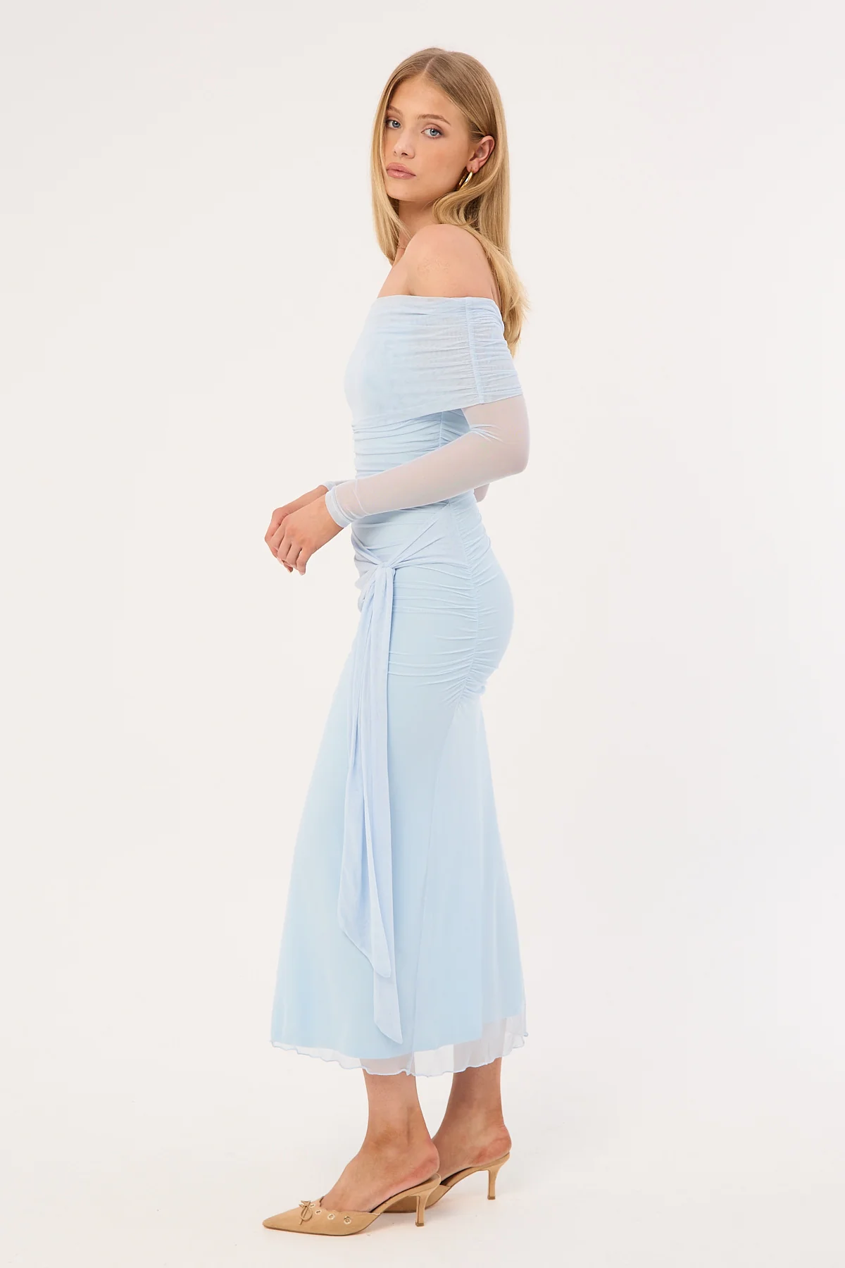 Luck & Trouble Elyse Off Shoulder Long Sleeve Maxi Dress Blue - Image 3