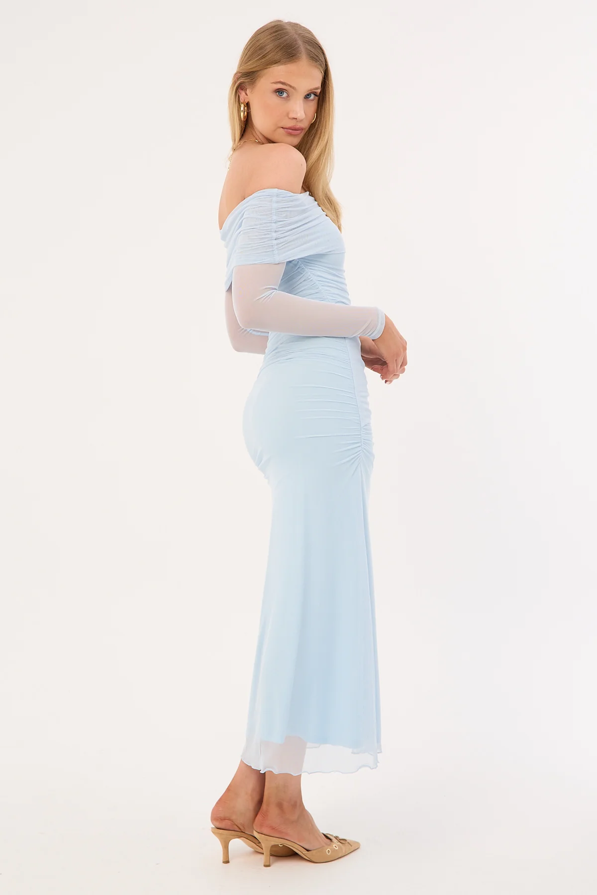 Luck & Trouble Elyse Off Shoulder Long Sleeve Maxi Dress Blue - Image 5