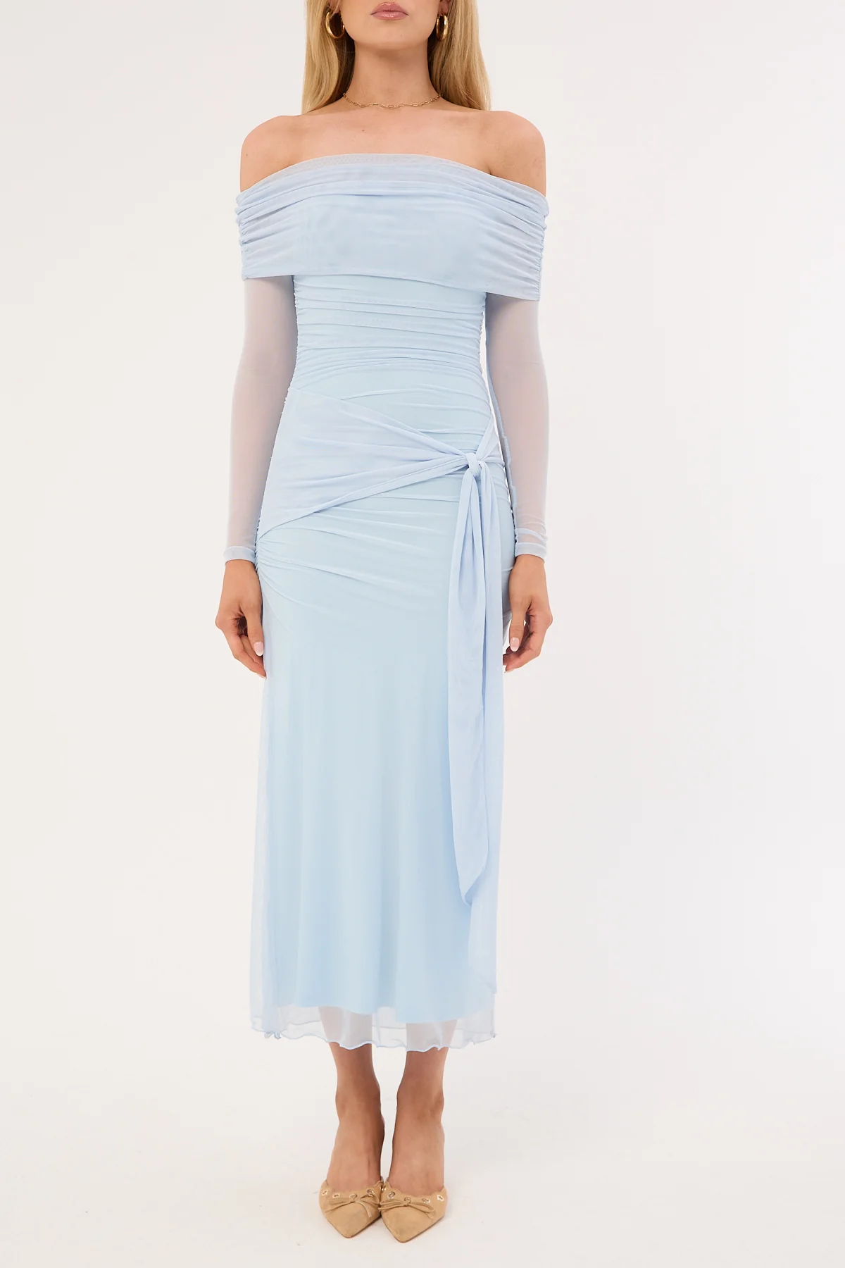 Luck & Trouble Elyse Off Shoulder Long Sleeve Maxi Dress Blue - Image 6