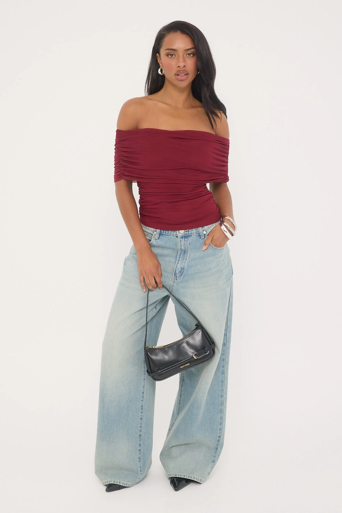 Luck & Trouble Elyse Off Shoulder Sleeveless Top Burgundy - Image 2