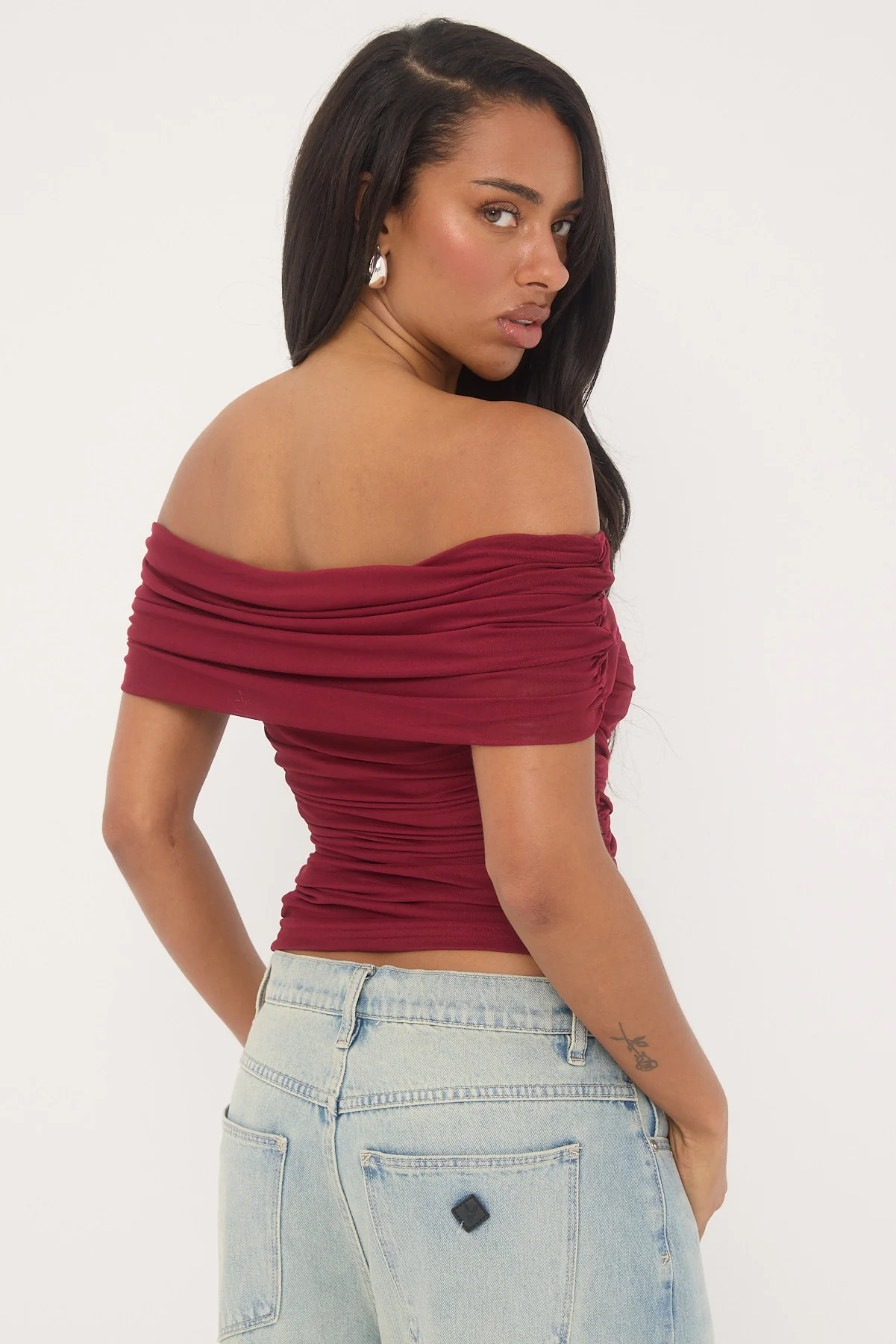 Luck & Trouble Elyse Off Shoulder Sleeveless Top Burgundy - Image 5