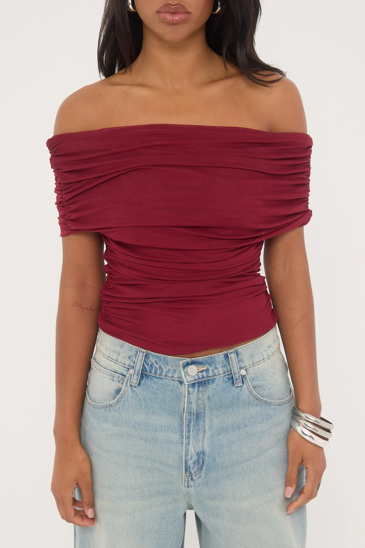 Luck & Trouble Elyse Off Shoulder Sleeveless Top Burgundy - Image 6