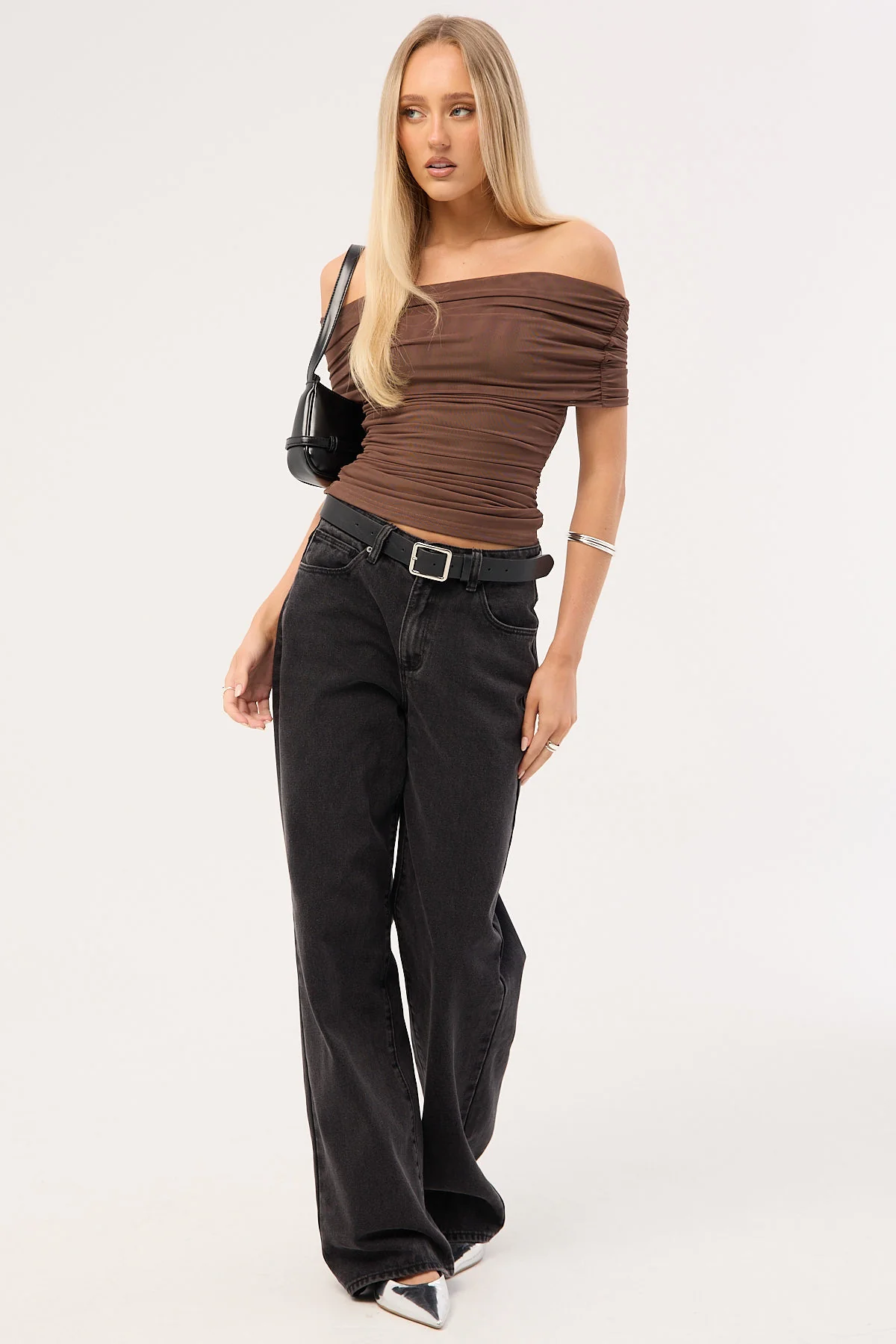 Luck & Trouble Elyse Off Shoulder Sleeveless Top Taupe - Image 2