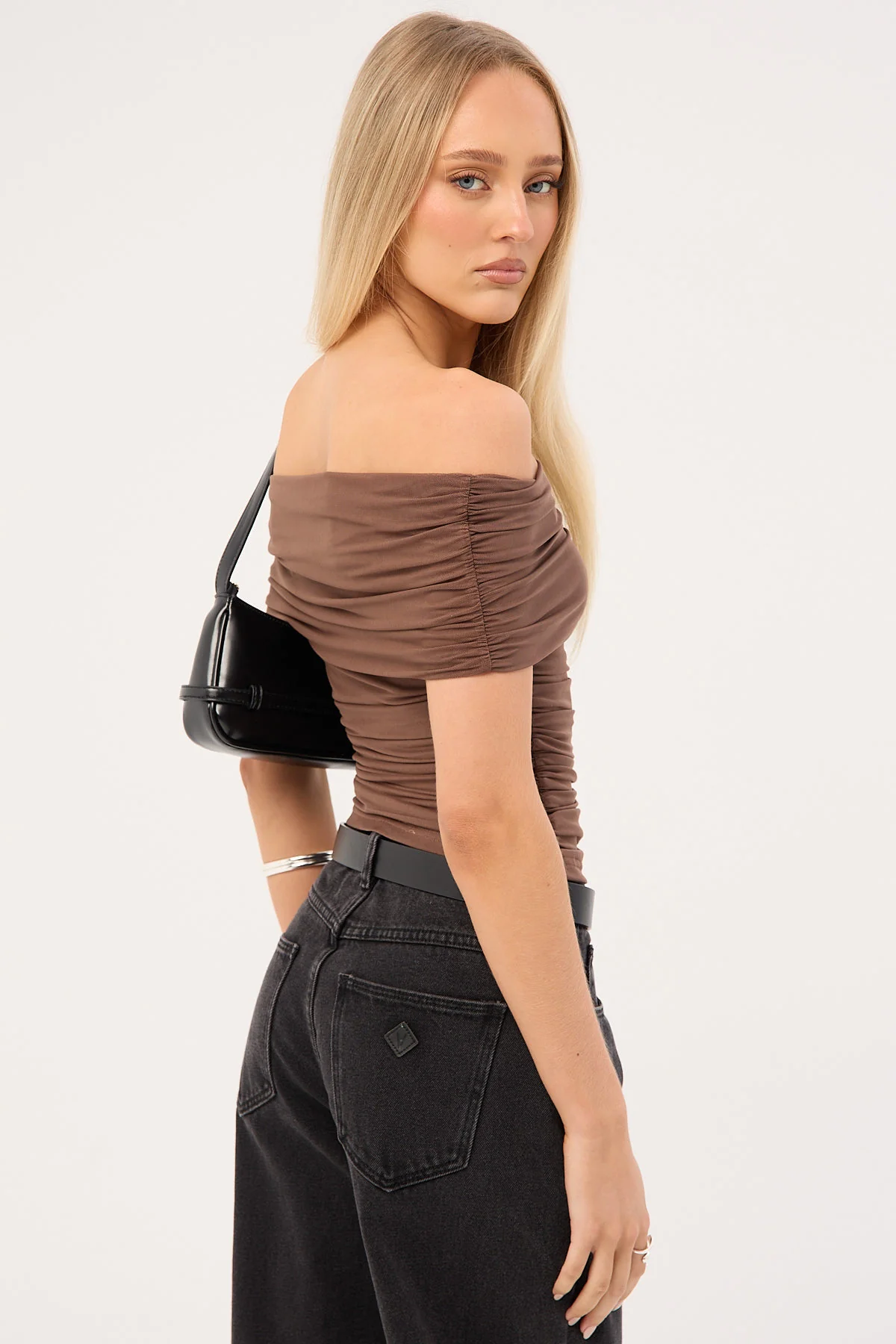 Luck & Trouble Elyse Off Shoulder Sleeveless Top Taupe - Image 6