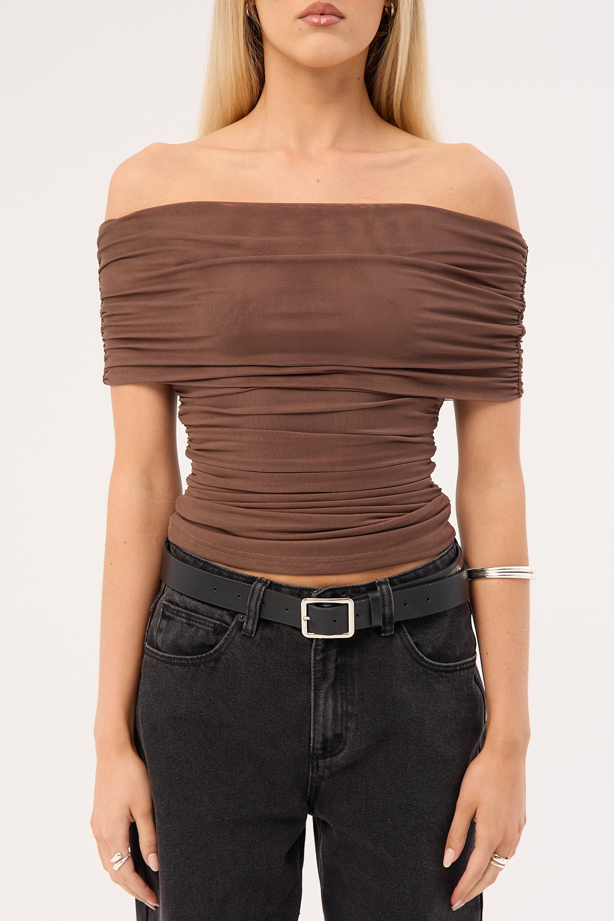 Luck & Trouble Elyse Off Shoulder Sleeveless Top Taupe - Image 8