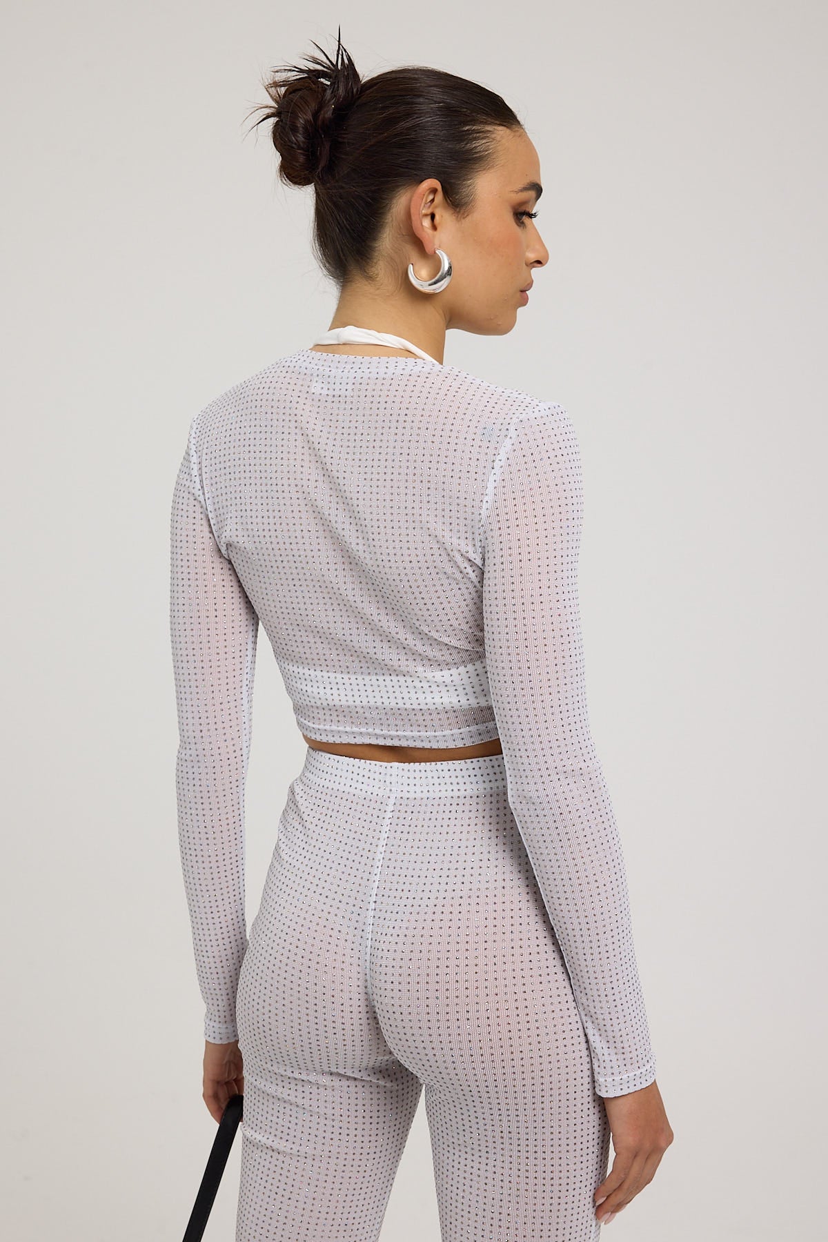 Luck & Trouble Flashy Glitter Long Sleeve Top White - Image 4