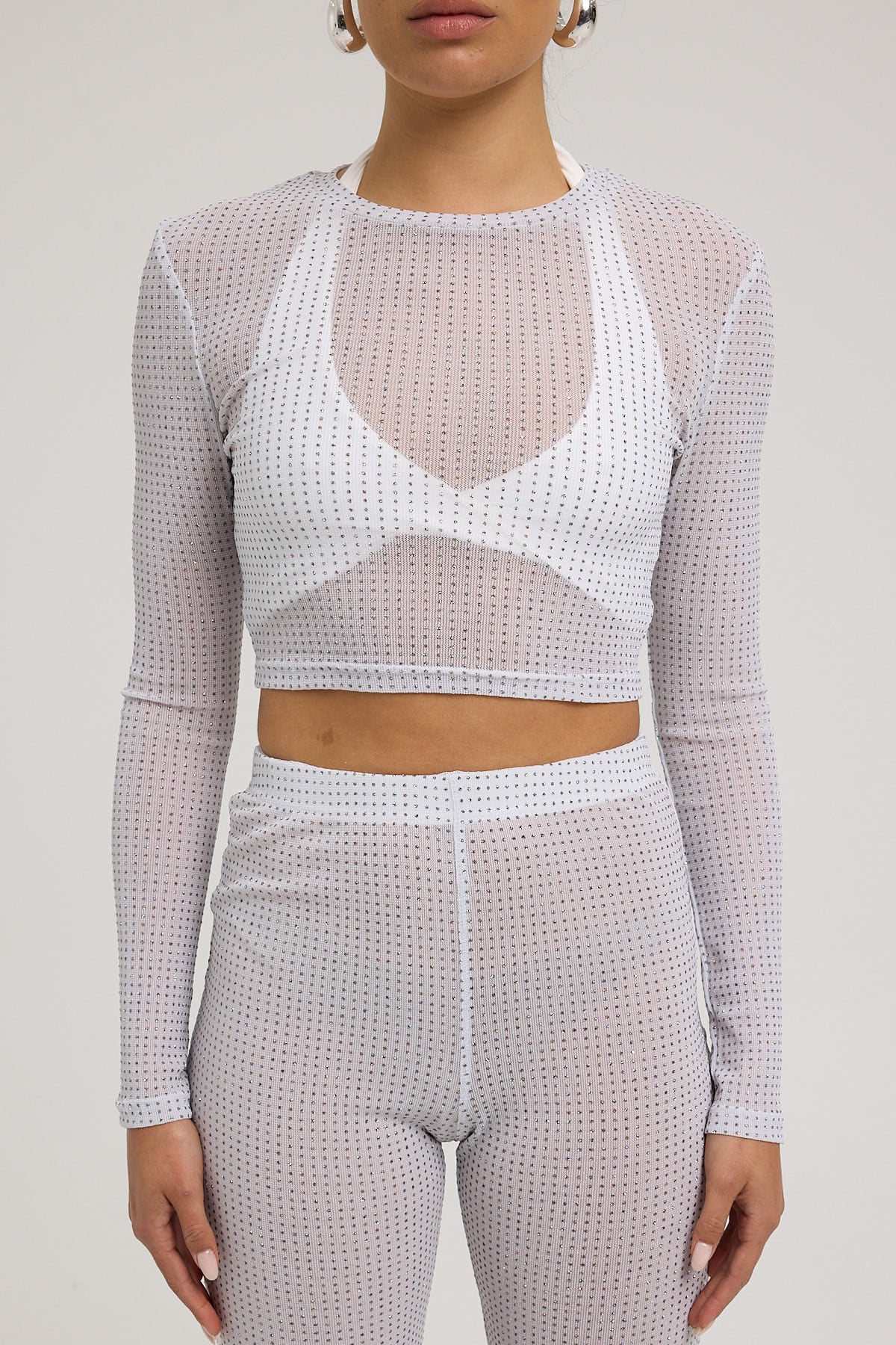 Luck & Trouble Flashy Glitter Long Sleeve Top White - Image 7