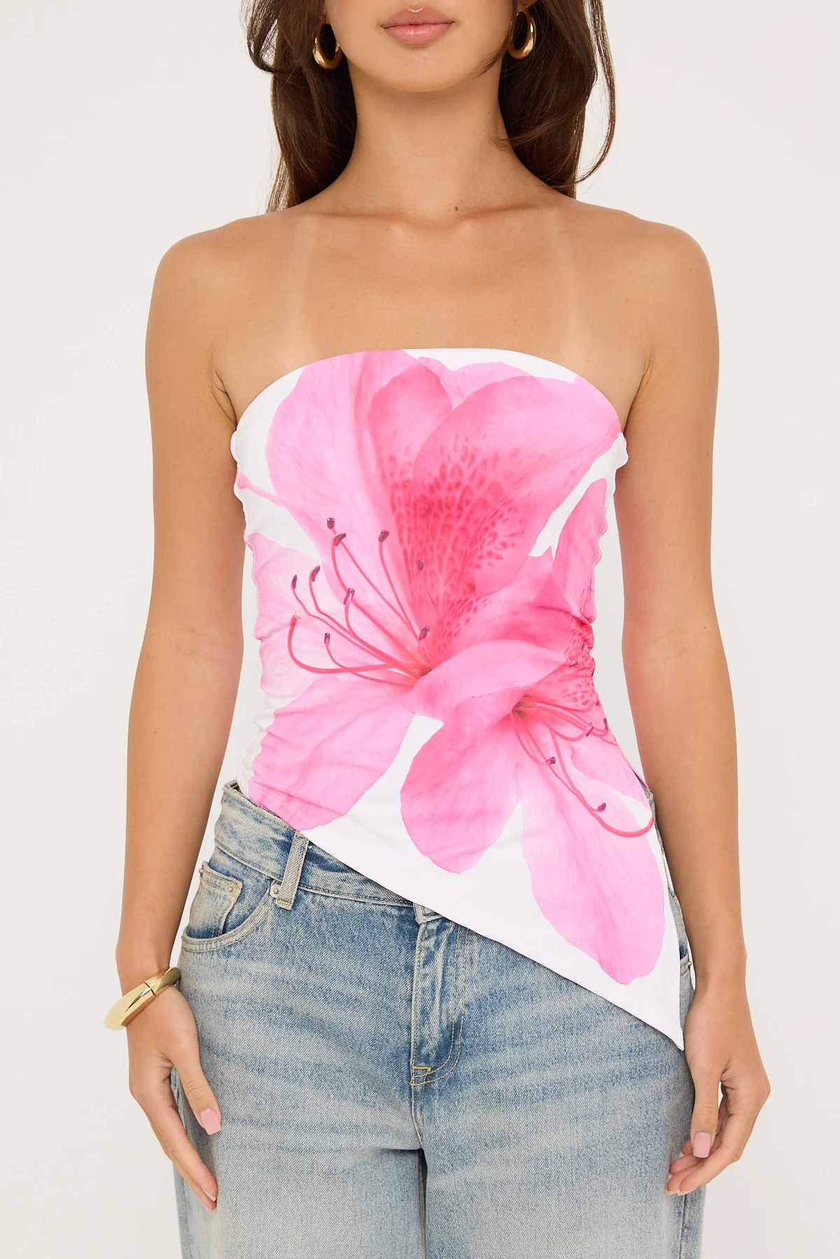 Luck & Trouble Flora Strapless Asymmetrical Top Floral Print - Image 6
