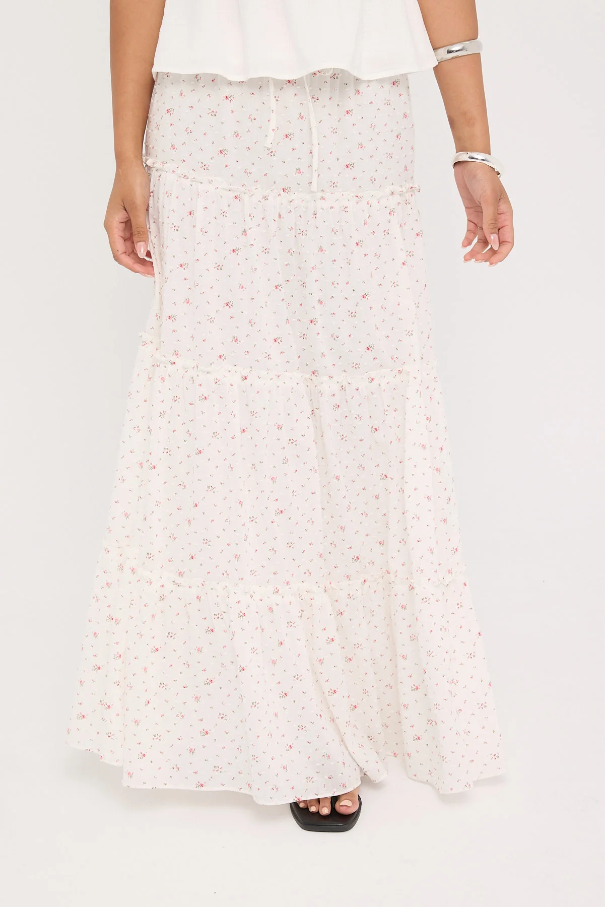 Luck & Trouble Flower Fields Maxi Skirt White Print - Image 2