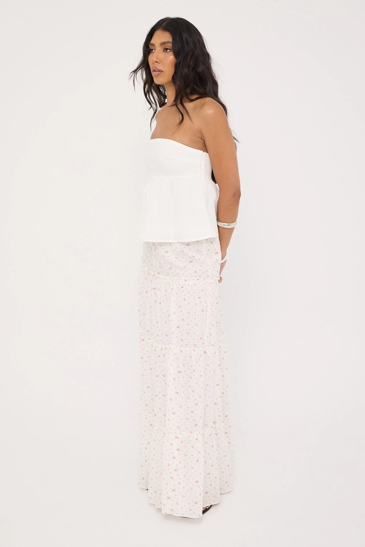 Luck & Trouble Flower Fields Maxi Skirt White Print - Image 3