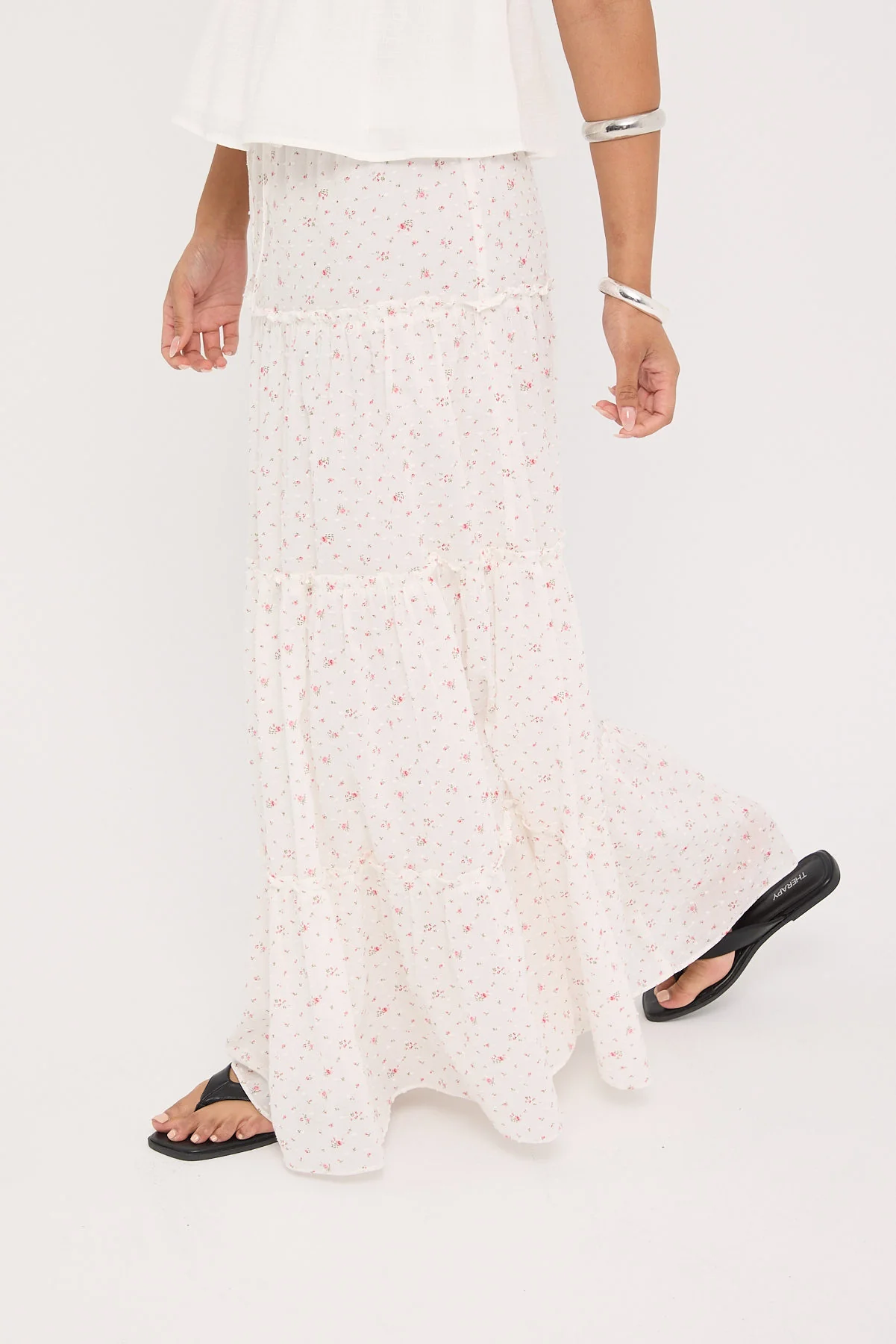 Luck & Trouble Flower Fields Maxi Skirt White Print - Image 4
