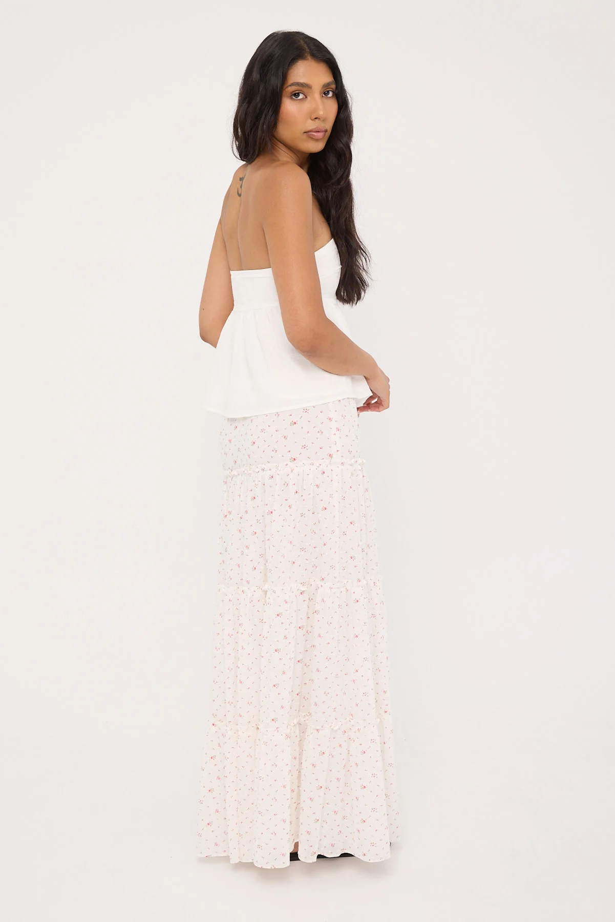 Luck & Trouble Flower Fields Maxi Skirt White Print - Image 5