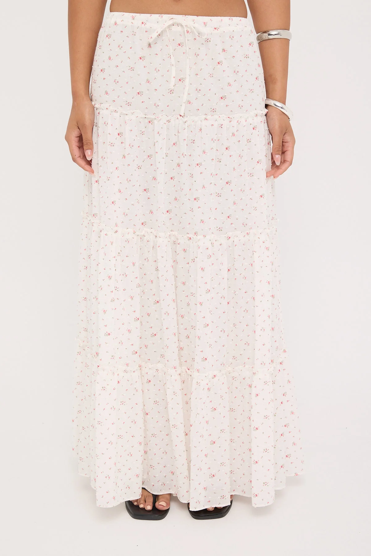 Luck & Trouble Flower Fields Maxi Skirt White Print - Image 7