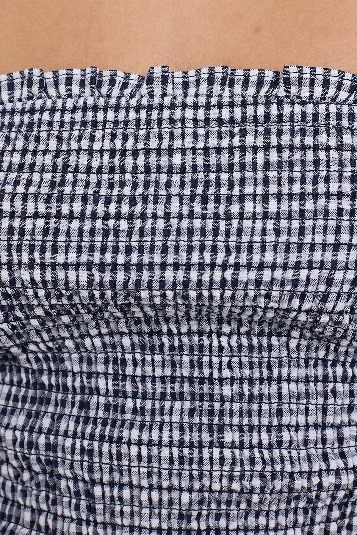 Luck & Trouble Frankie Shirred Mini Dress Navy Gingham - Image 6