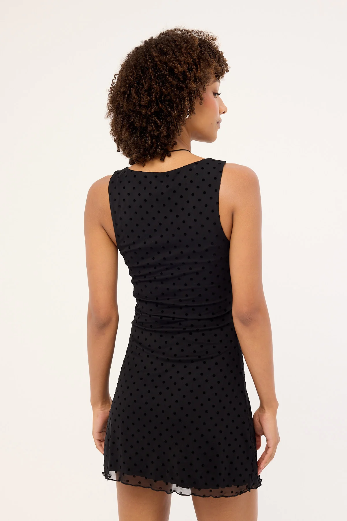 Luck & Trouble Gia Flocked Mini Dress Black Polka - Image 5