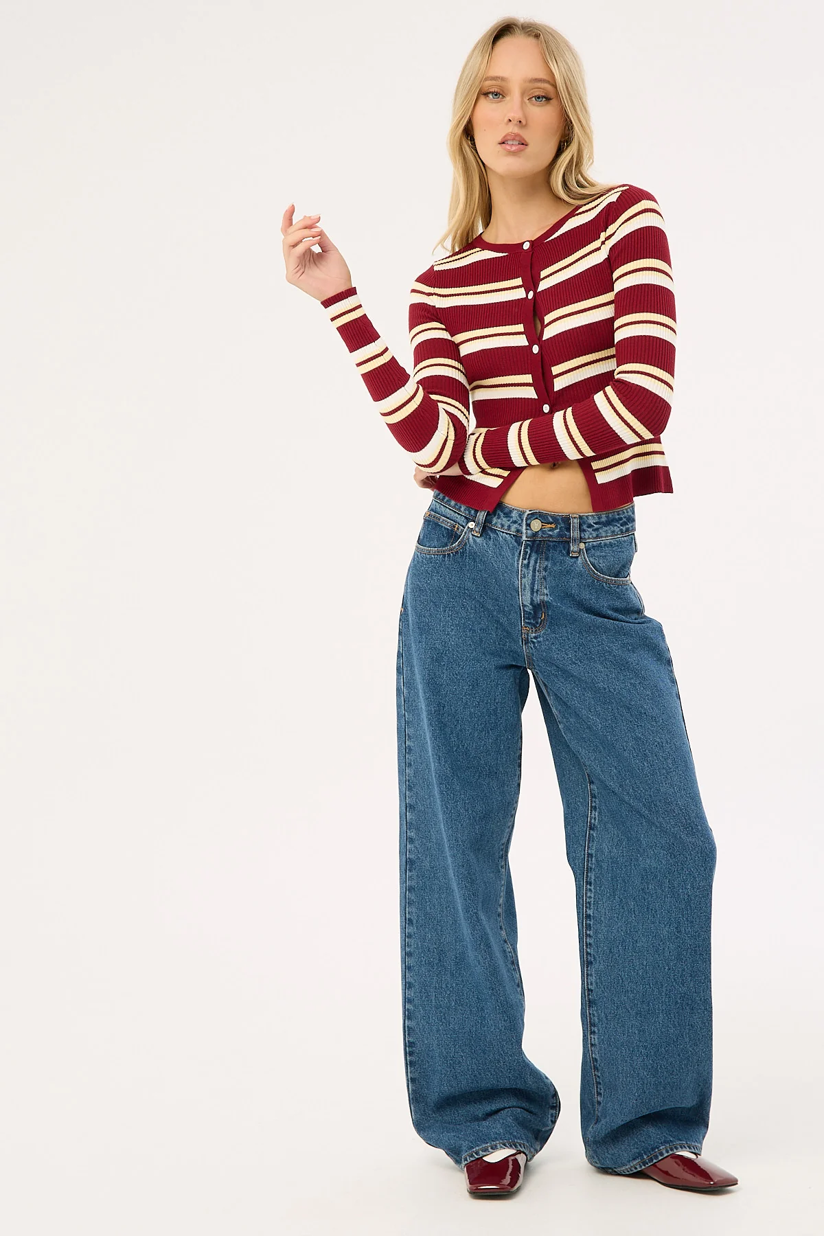 Luck & Trouble Indie Long Sleeve Knit Top Burgundy Stripe - Image 4