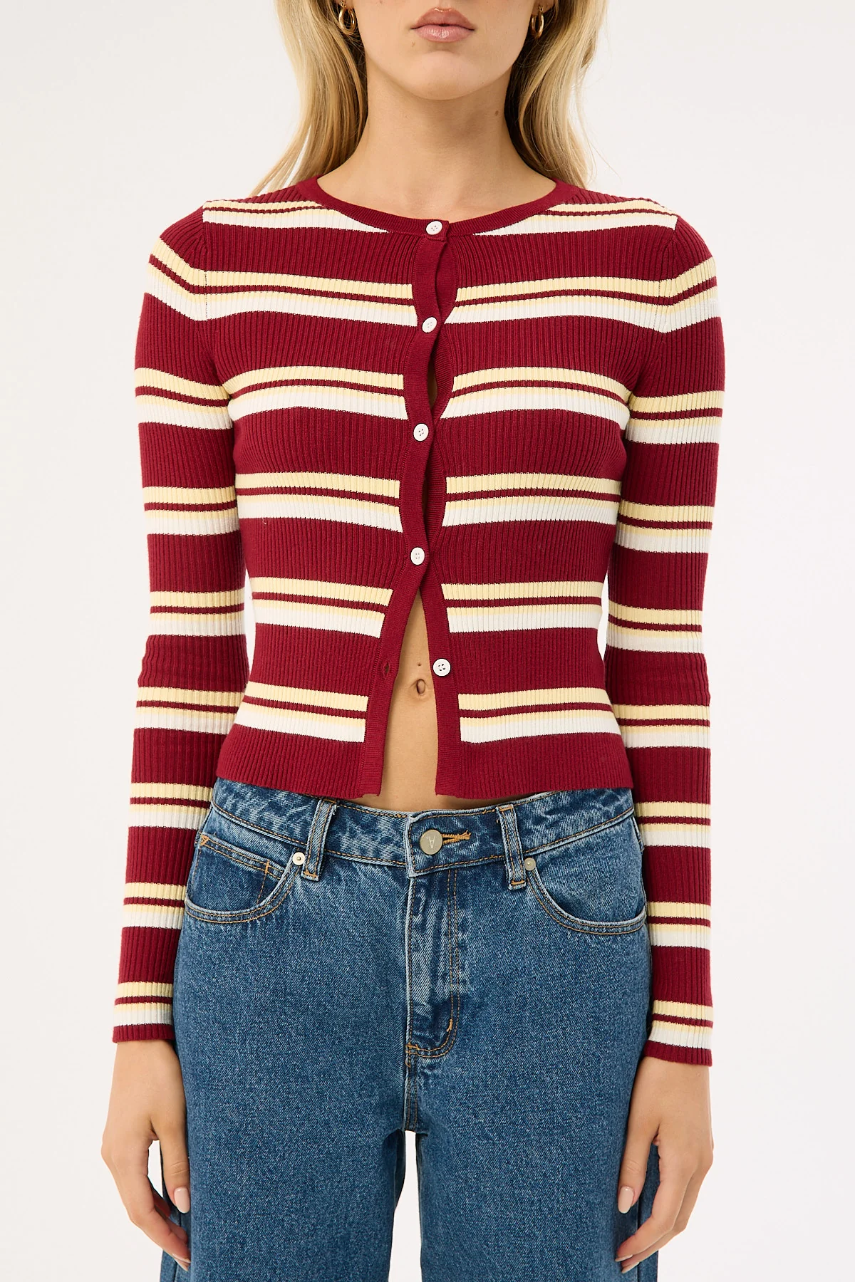 Luck & Trouble Indie Long Sleeve Knit Top Burgundy Stripe - Image 9
