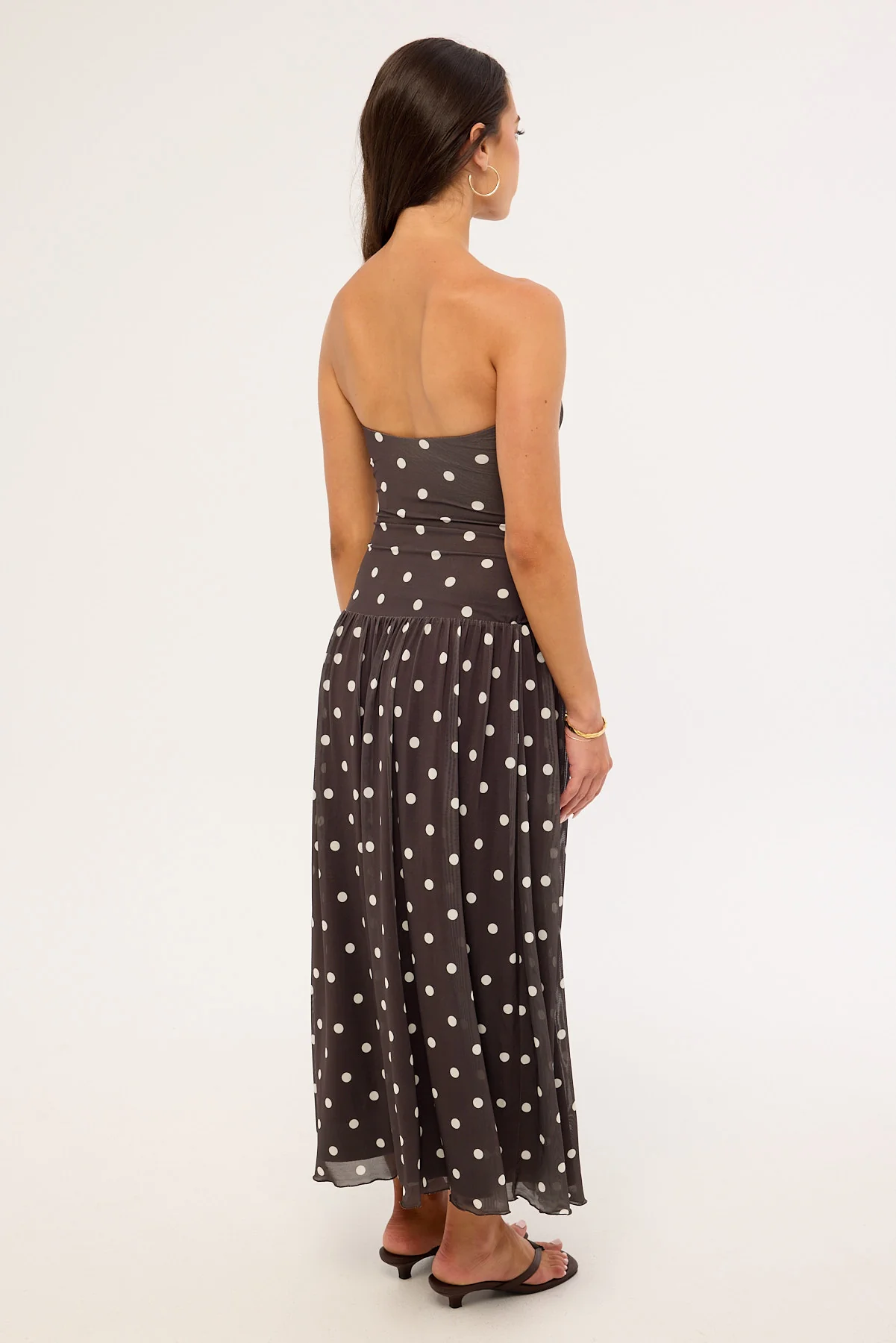 Luck & Trouble Issy Polka Mesh Midi Dress Brown Polka - Image 6