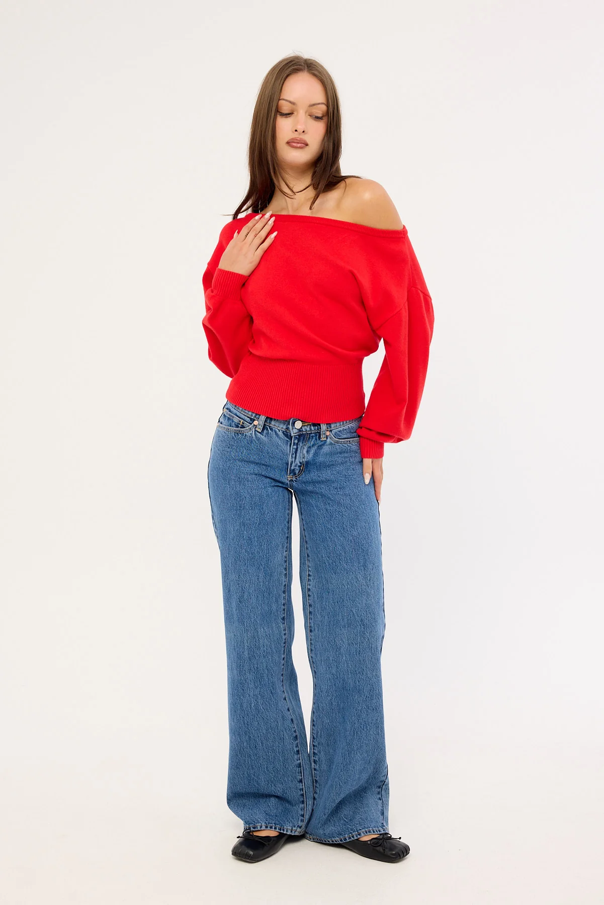 Luck & Trouble Jean Off shoulder Knit Red - Image 2