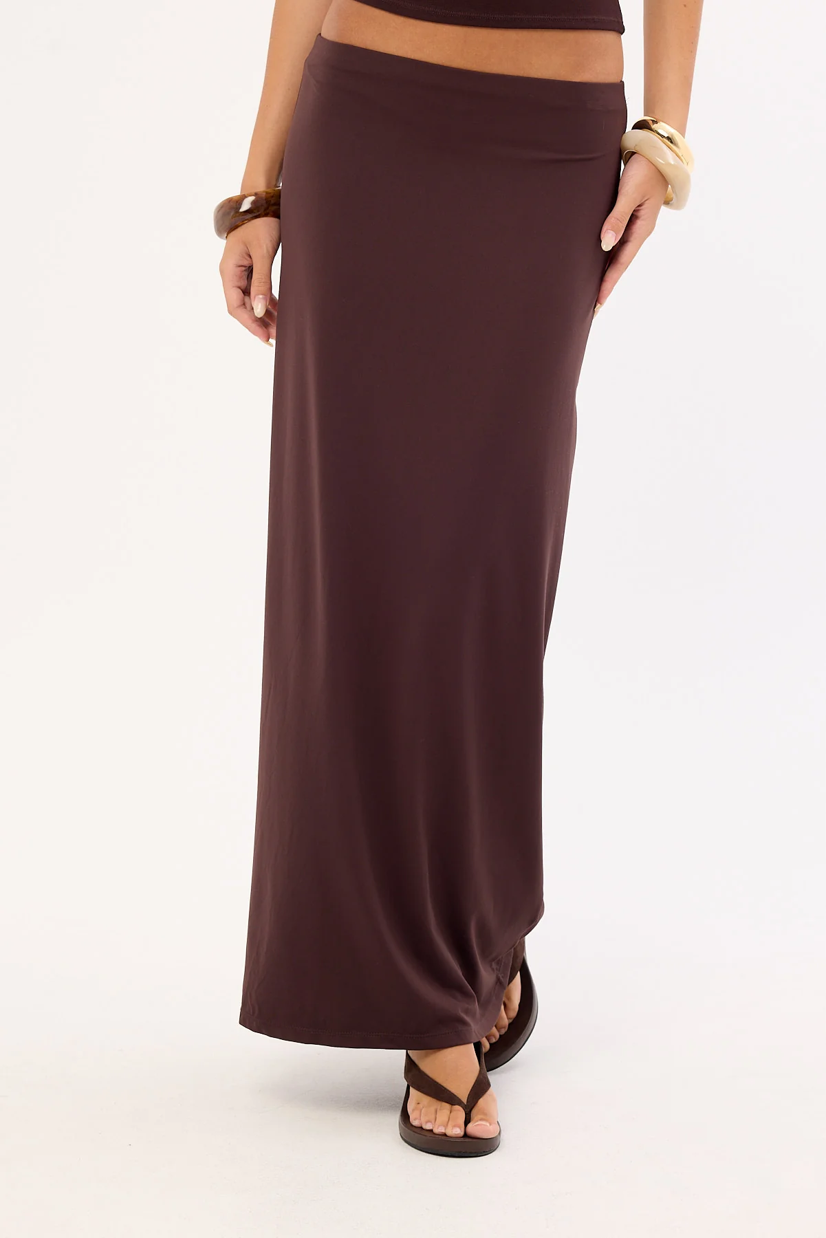 Luck & Trouble Jersey Recycled Mid Rise Maxi Skirt Brown - Image 2