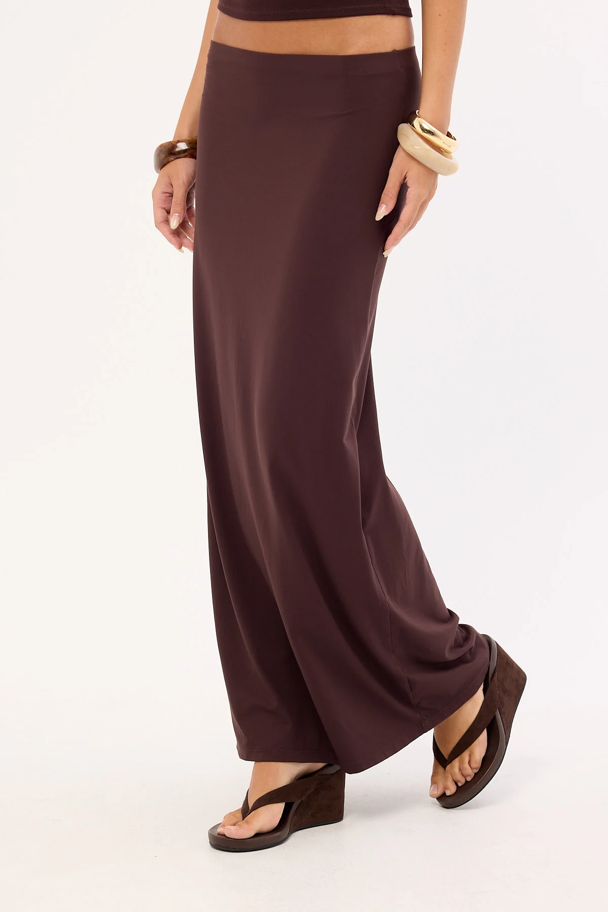Luck & Trouble Jersey Recycled Mid Rise Maxi Skirt Brown - Image 3