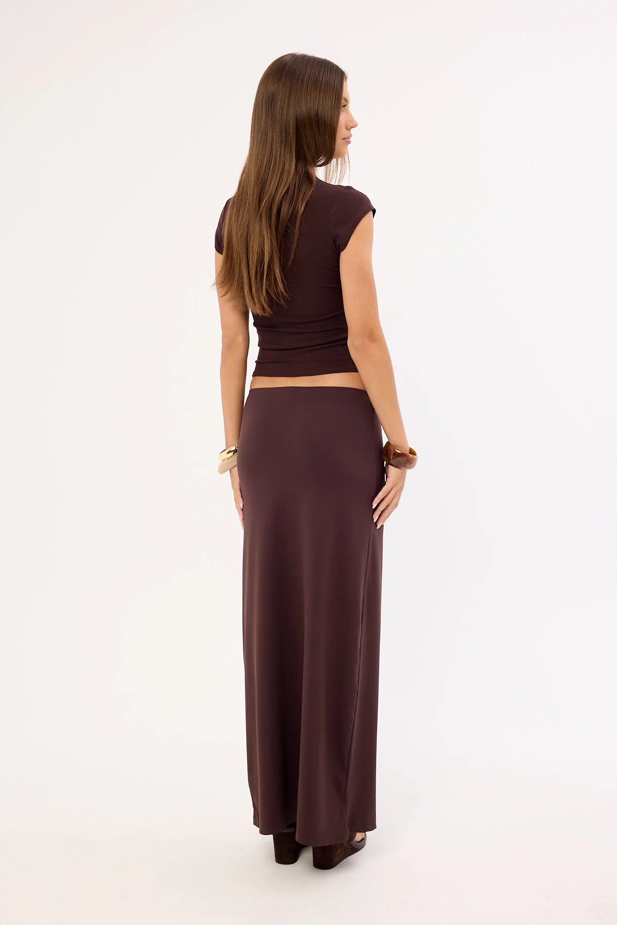 Luck & Trouble Jersey Recycled Mid Rise Maxi Skirt Brown - Image 5