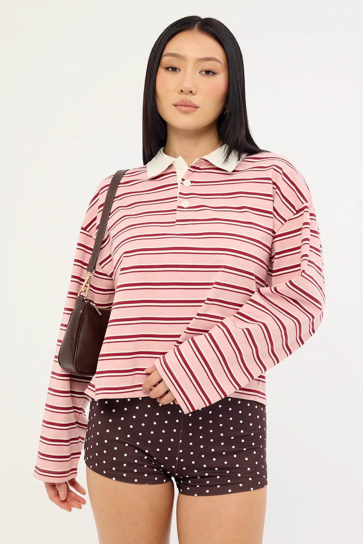 Luck & Trouble Jordan Long Sleeve Polo T-shirt Pink Stripe