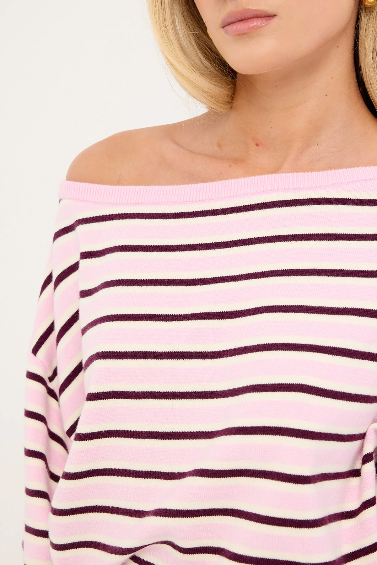 Luck & Trouble Kiki Slouched Off shoulder Knit Pink Stripe - Image 3