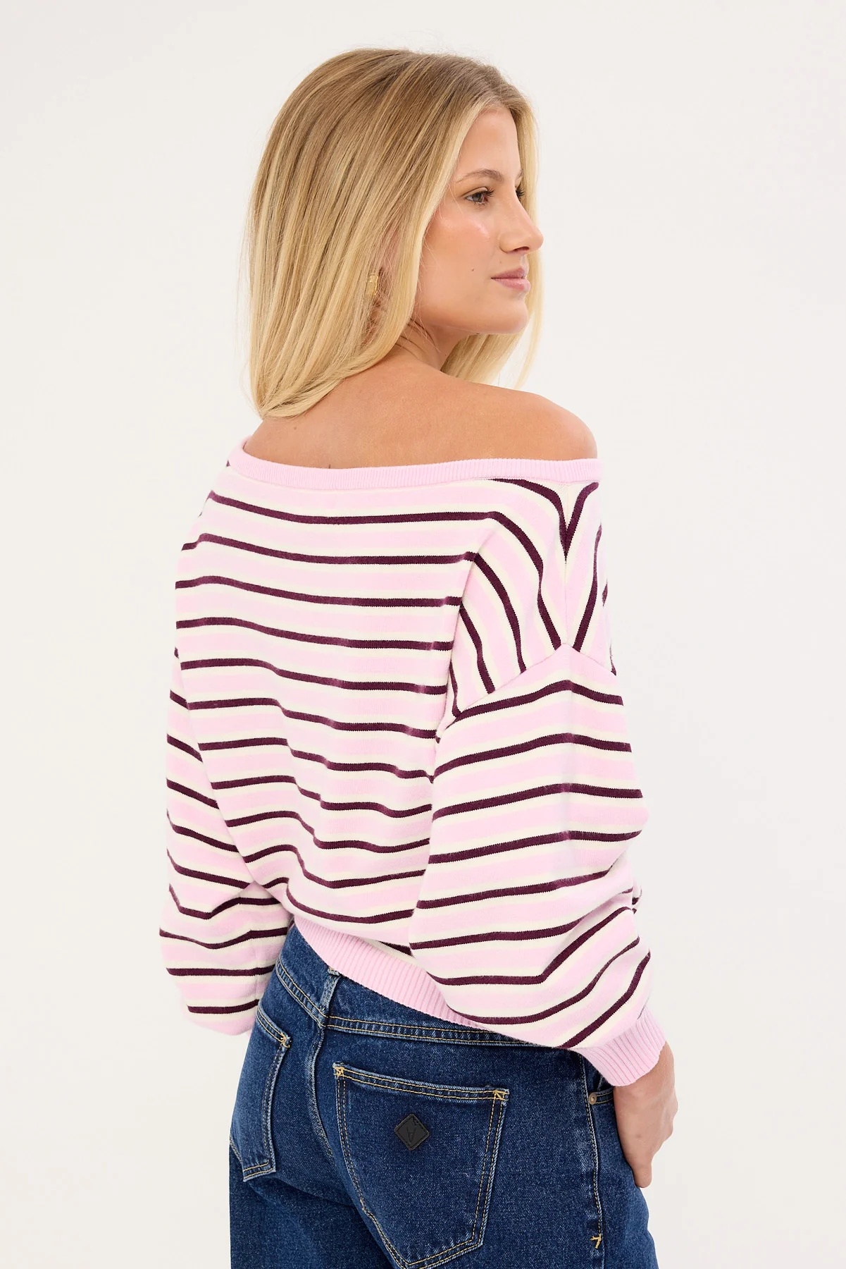 Luck & Trouble Kiki Slouched Off shoulder Knit Pink Stripe - Image 5