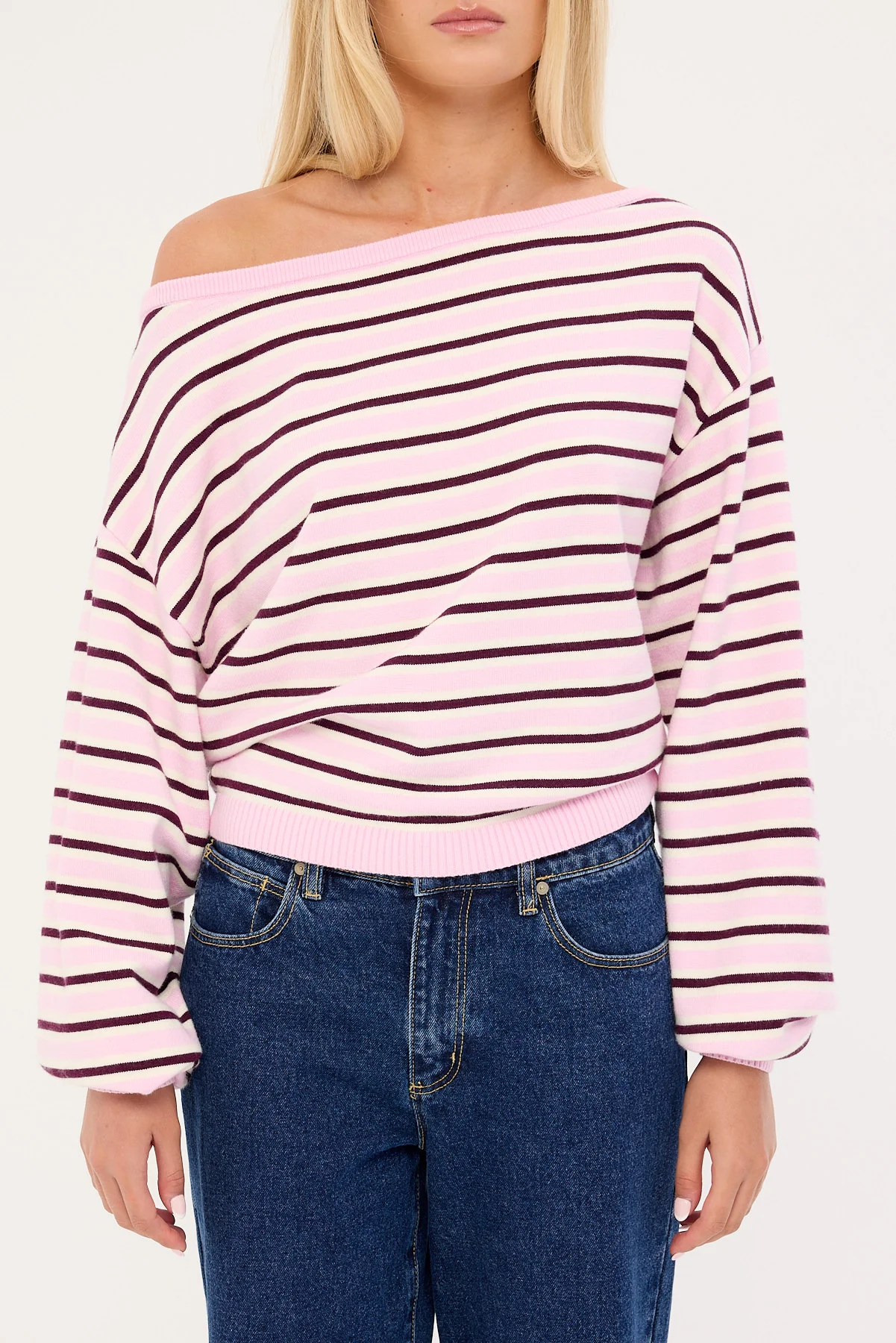 Luck & Trouble Kiki Slouched Off shoulder Knit Pink Stripe - Image 6