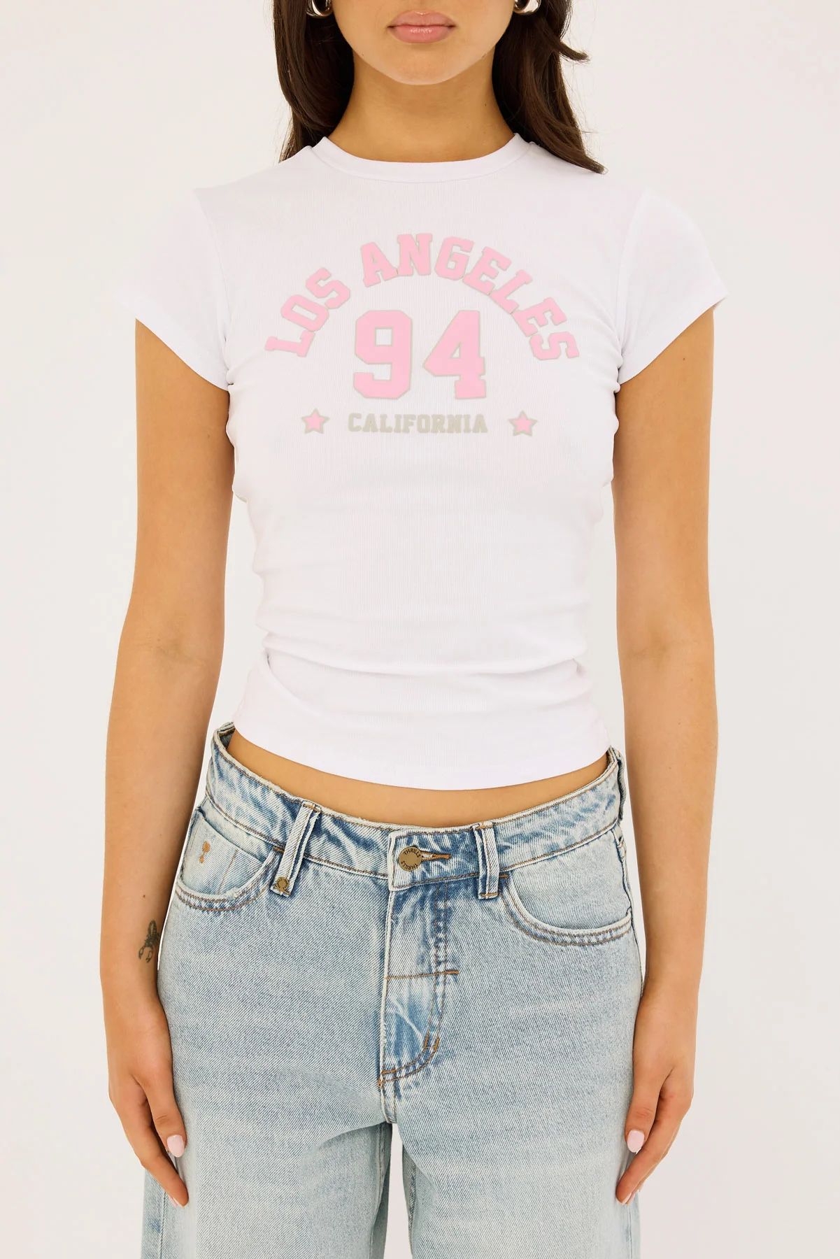 Luck & Trouble LA 94 Baby Tee White - Image 5