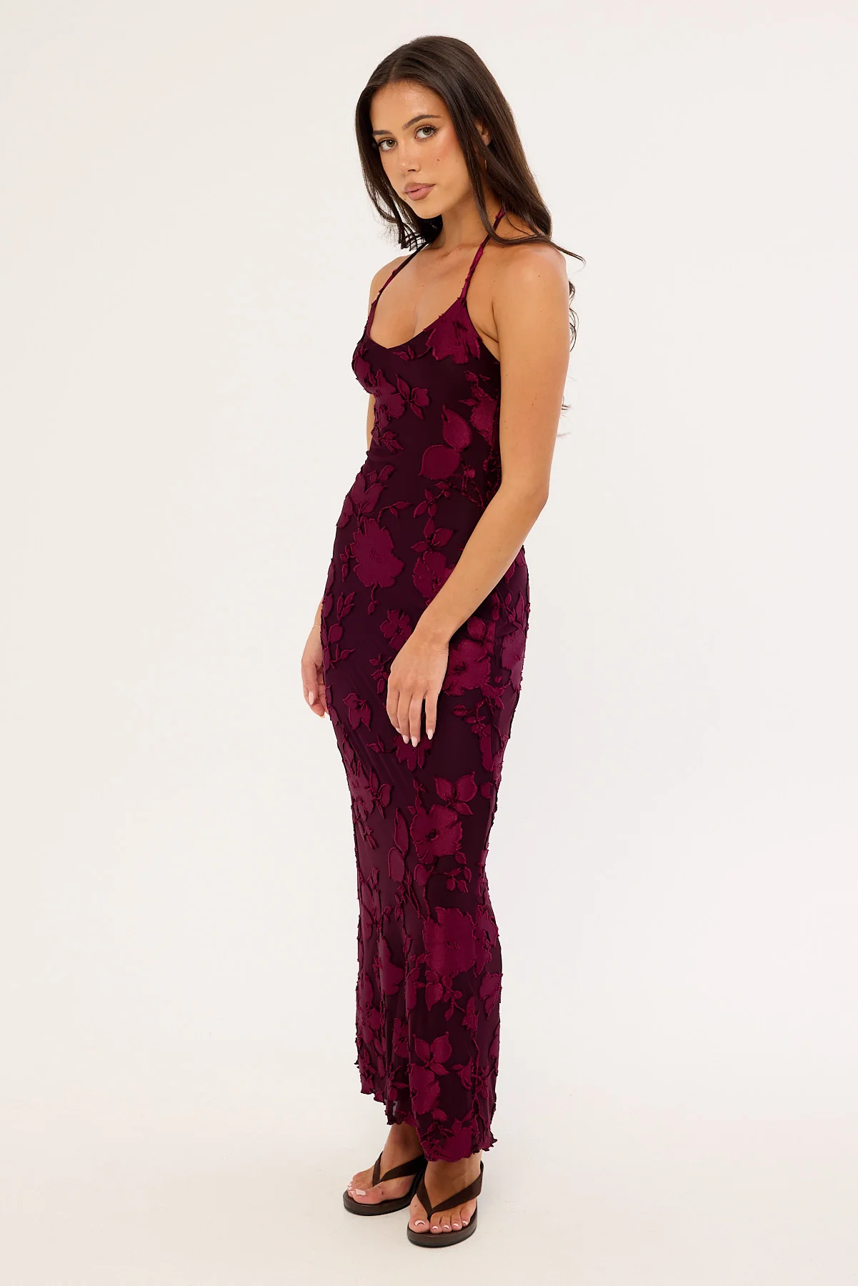 Luck & Trouble Lelia Jacquard Slip Maxi Dress Burgundy - Image 4