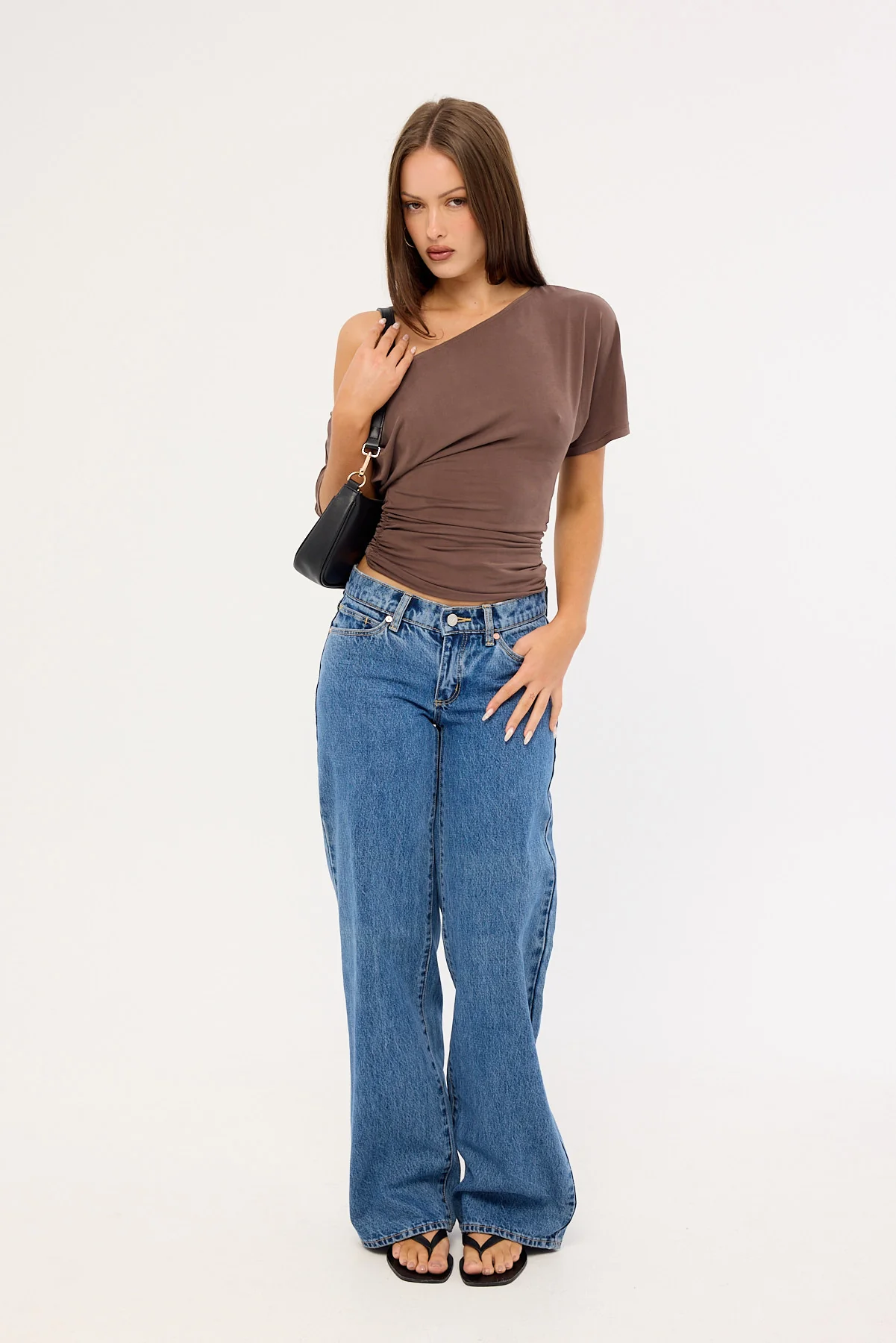 Luck & Trouble Leo Ruched Off Shoulder T-shirt Brown - Image 2
