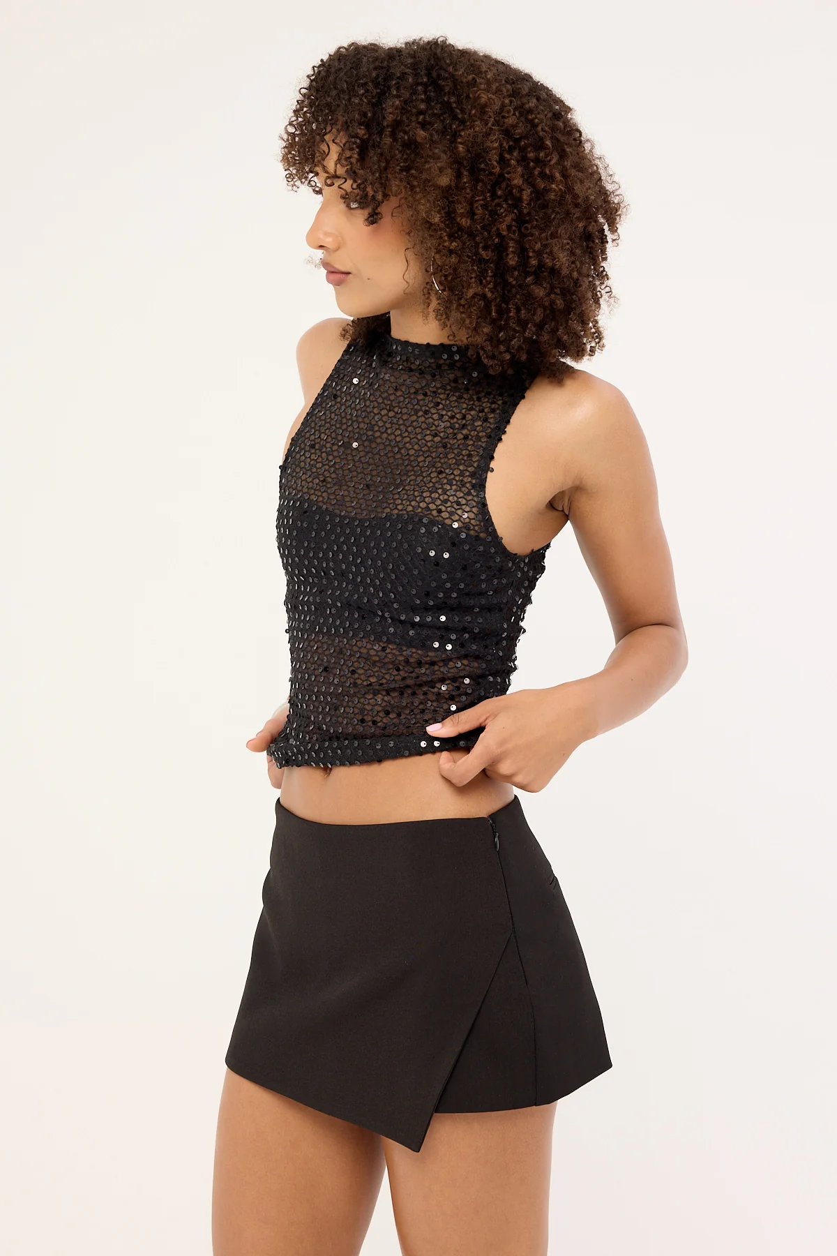 Luck & Trouble Lexie Mid Rise Asymmetrical Skort Black - Image 4