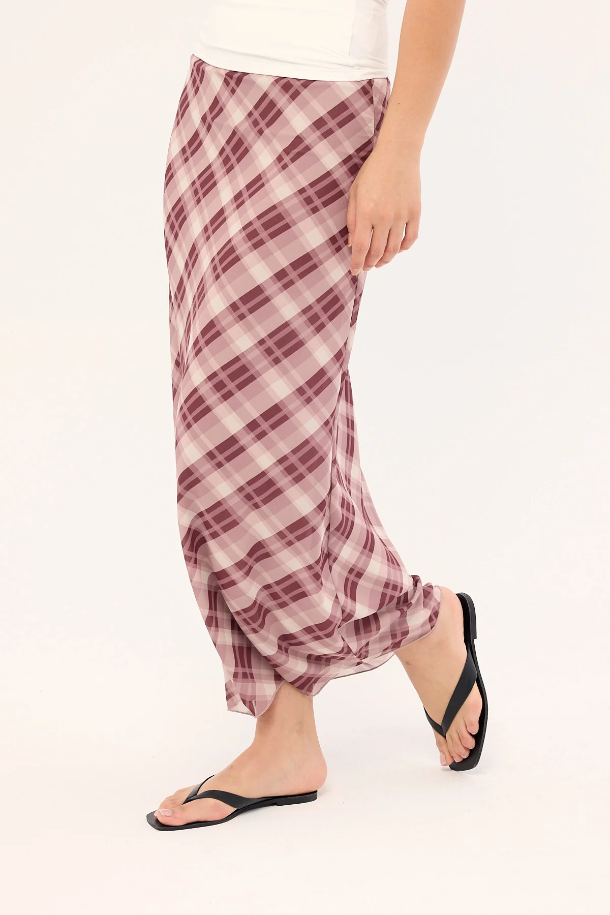 Luck & Trouble Linear Check Maxi Skirt Burgundy Print - Image 4