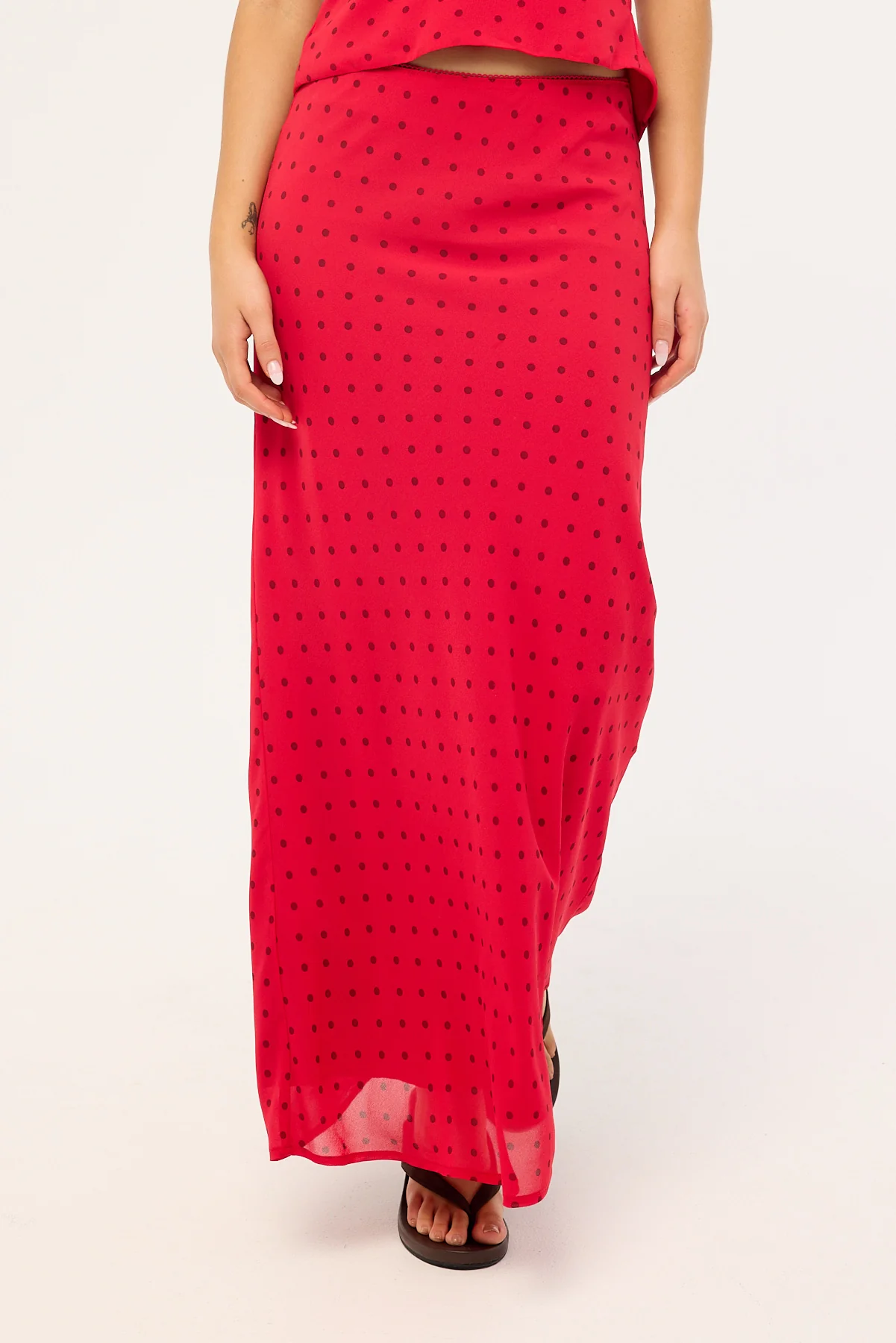 Luck & Trouble Lorelai Polka Maxi Skirt Red Print - Image 2