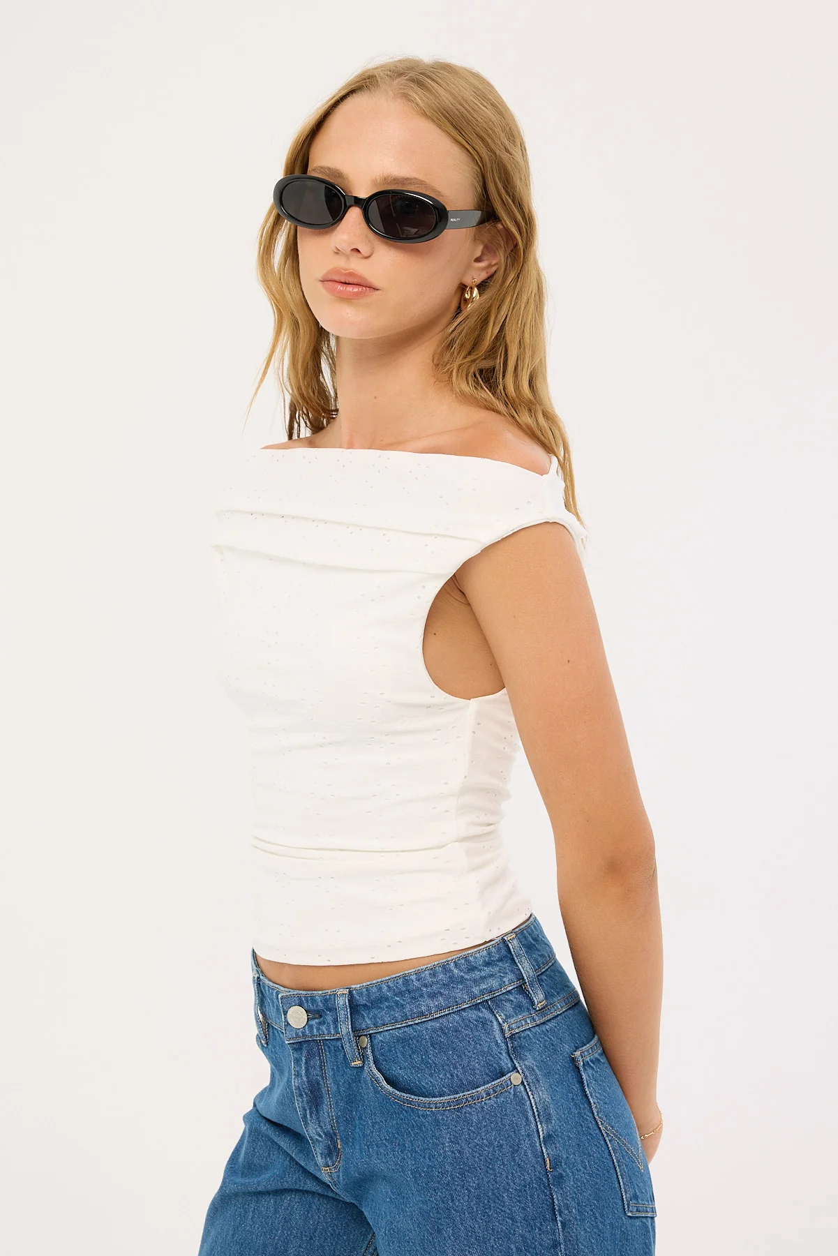 Luck & Trouble Loren Ruched Off Shoulder Top White - Image 4