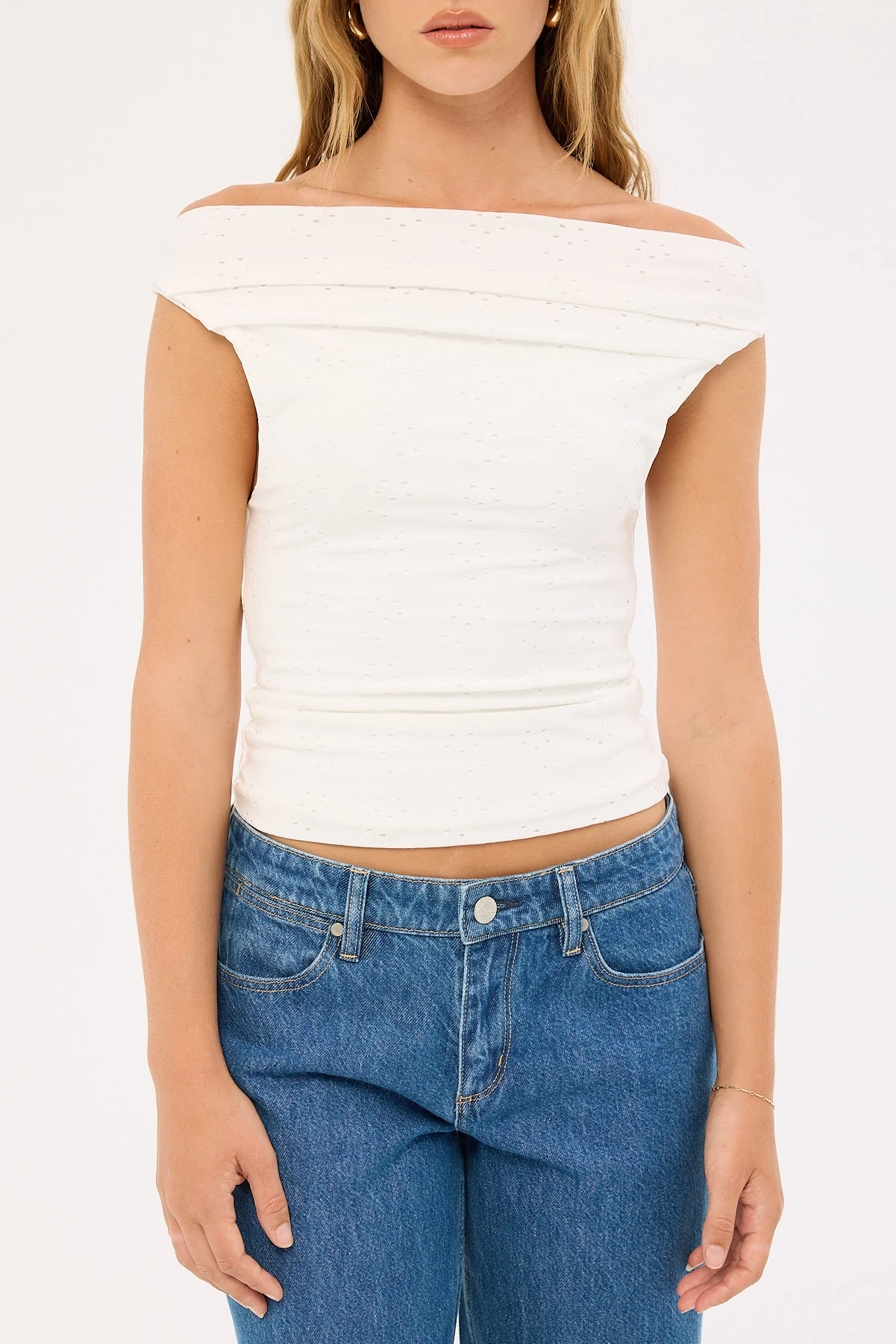Luck & Trouble Loren Ruched Off Shoulder Top White - Image 7