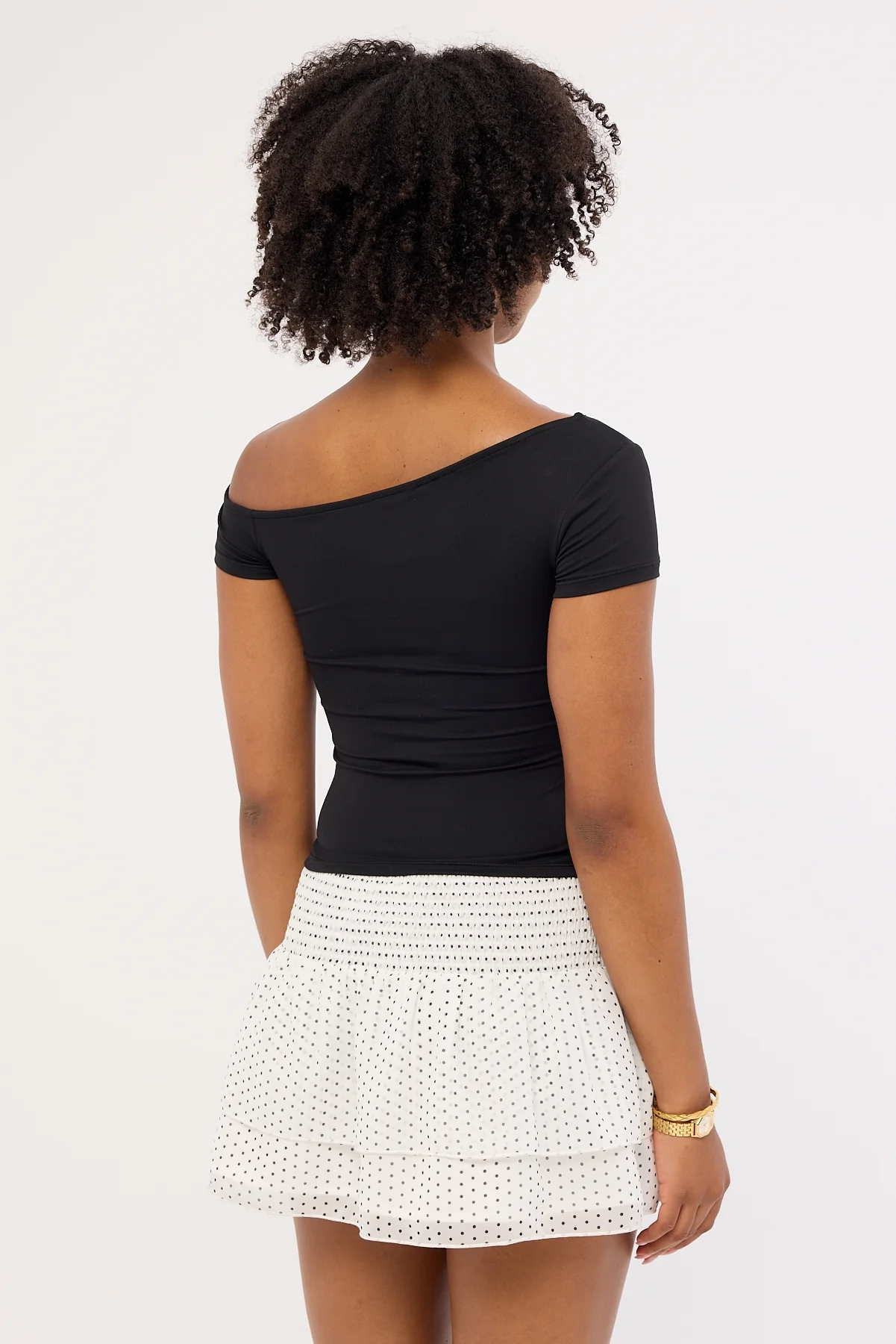 Luck & Trouble Louise Polka Shirred Mini Skirt White - Image 5
