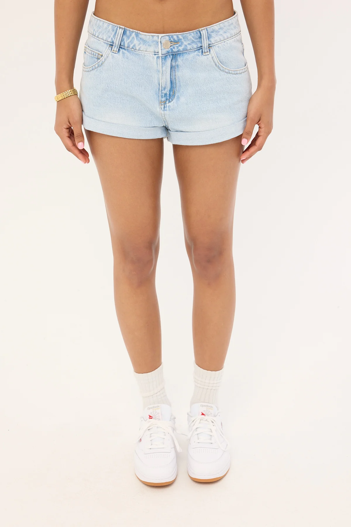 Luck & Trouble Low Rise Denim Shorts Light Blue Denim - Image 6