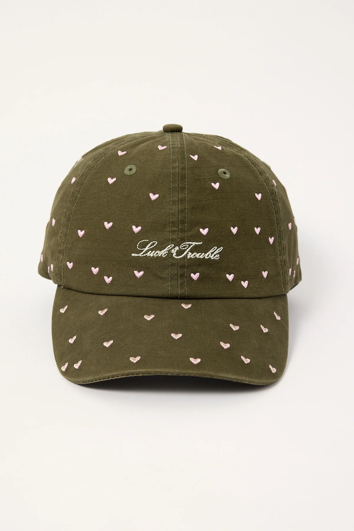 Luck & Trouble Lucky Hearts Washed Cap Washed Khaki Green